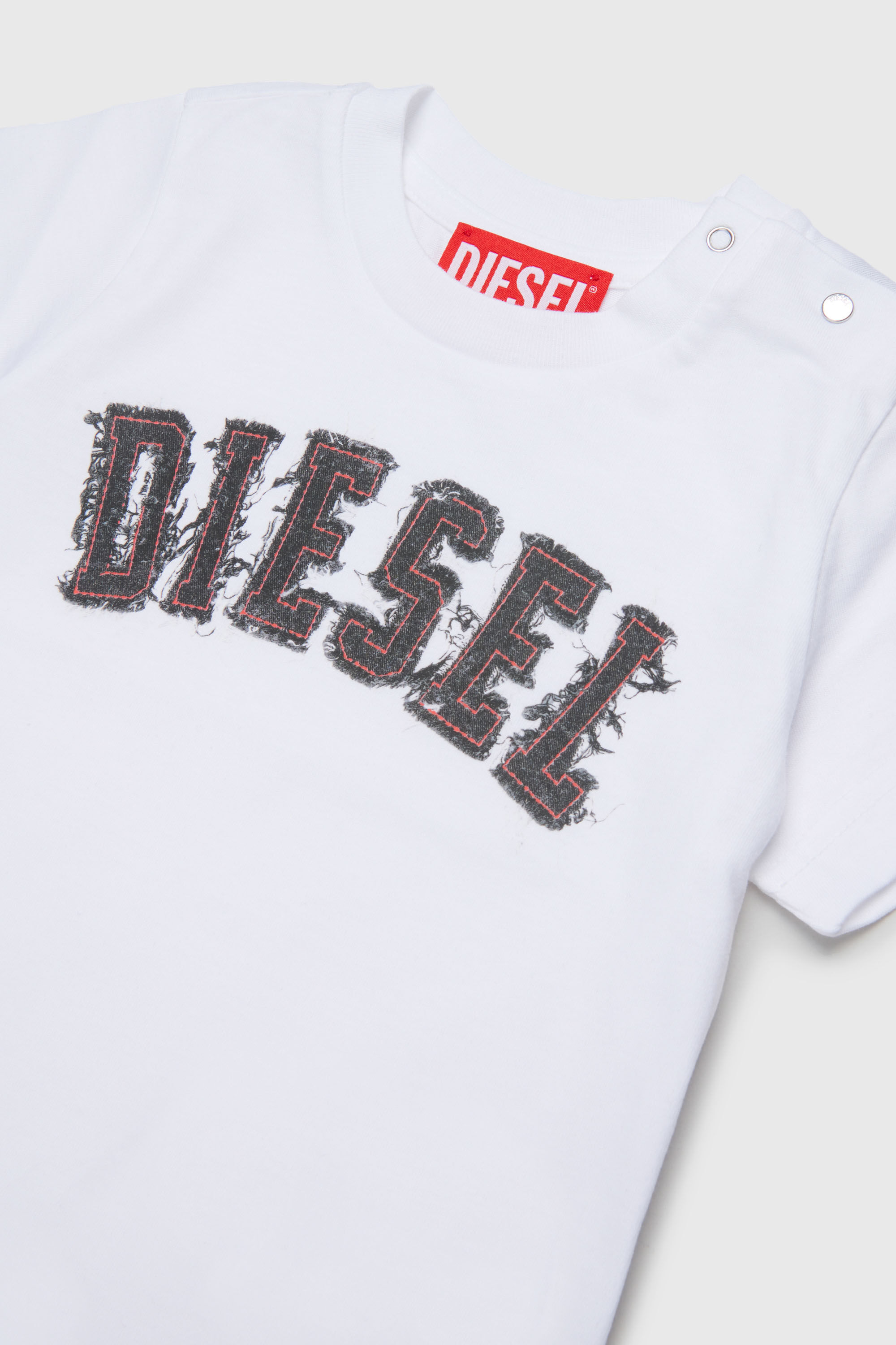 Diesel - TEANSB, Herren Baumwoll-T-Shirt mit Logo in Fransenoptik in Wei&szlig; - 3