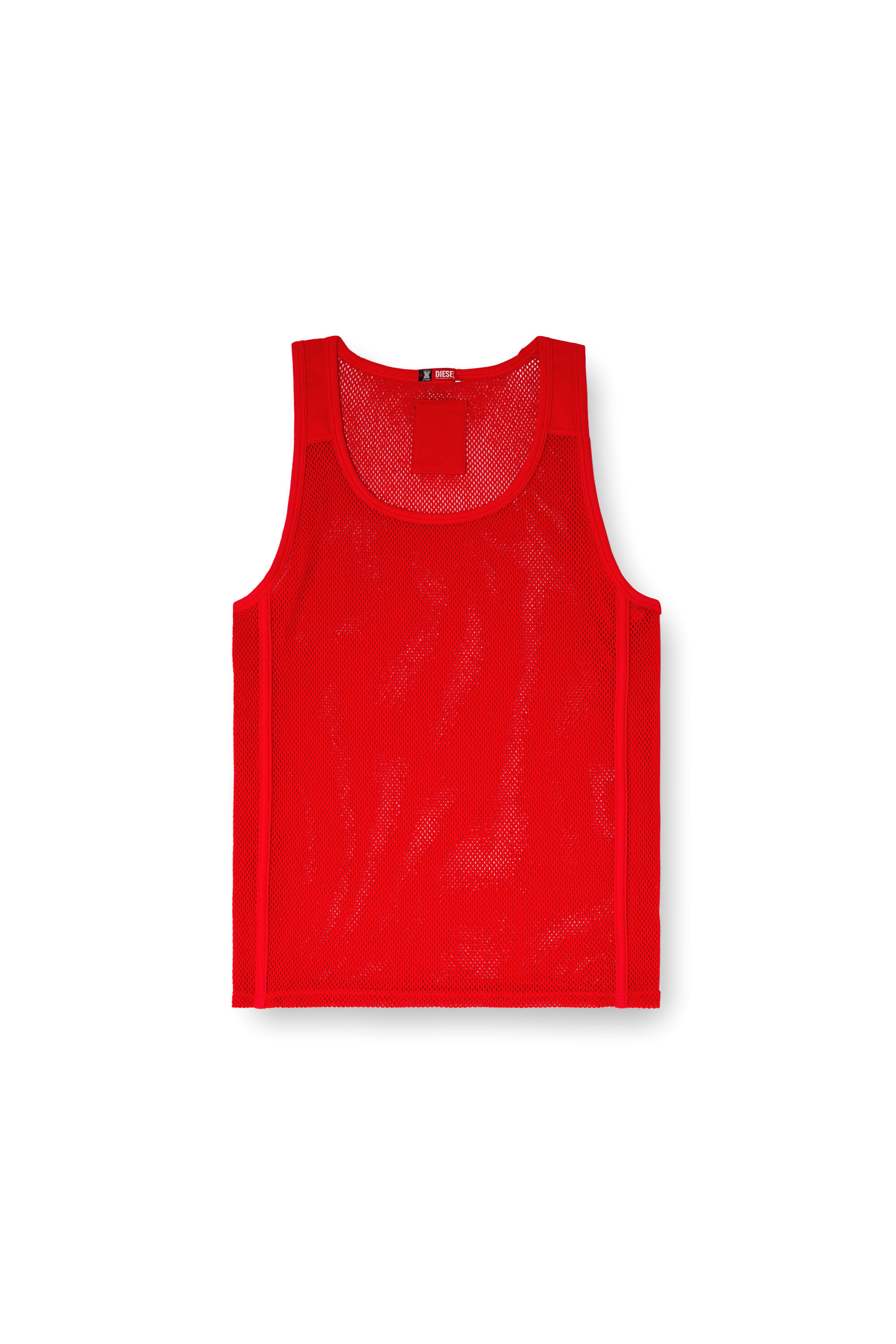 Diesel - STRING-AND-LACE-SLEEP-TANK, Herren Netz-Tanktop mit Jersey-Einsätzen in Rot - 2
