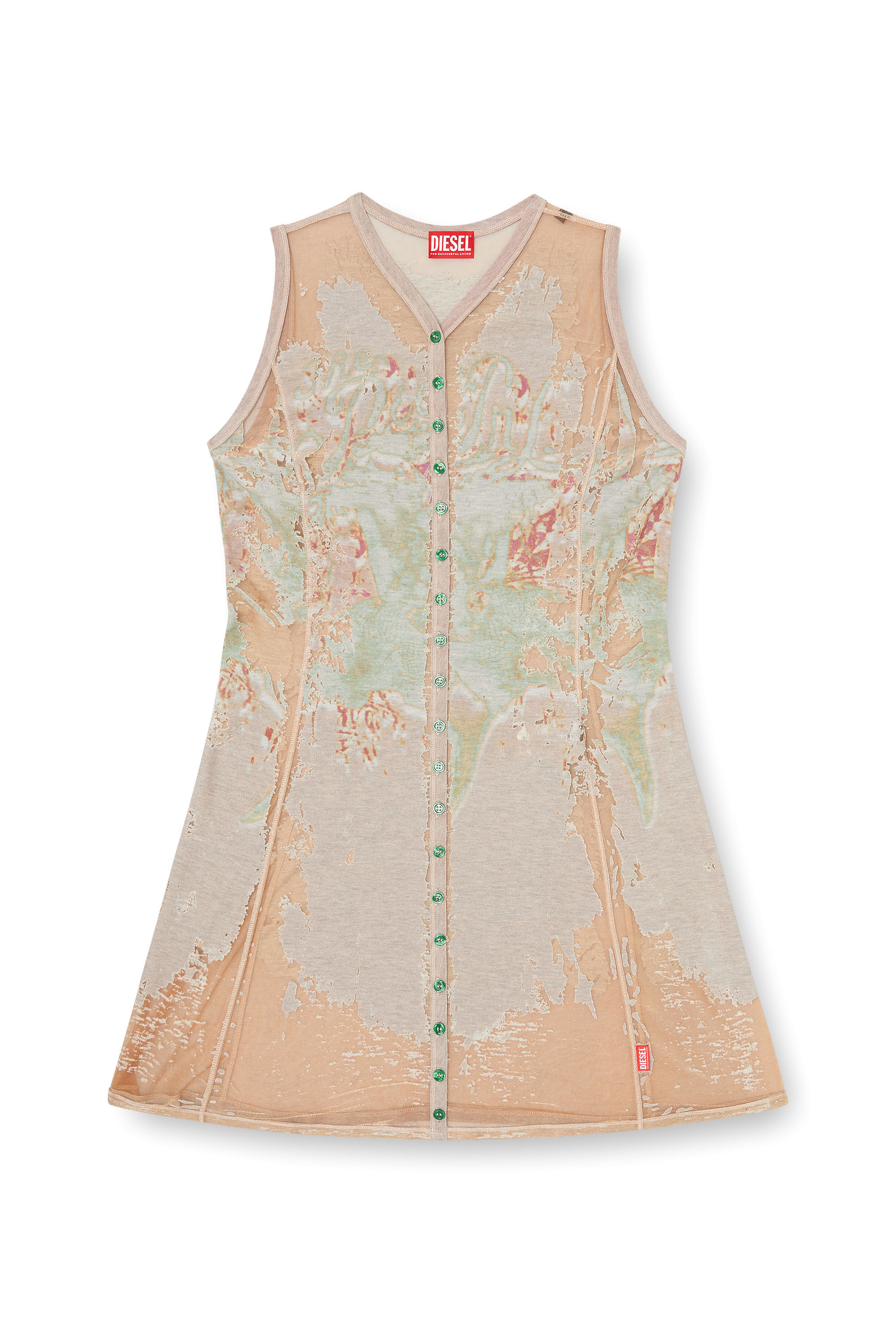 Diesel - D-ALFIO, Damen Kurzes Kleid aus bedrucktem D&eacute;vor&eacute;-Jersey in Hellbraun - 2