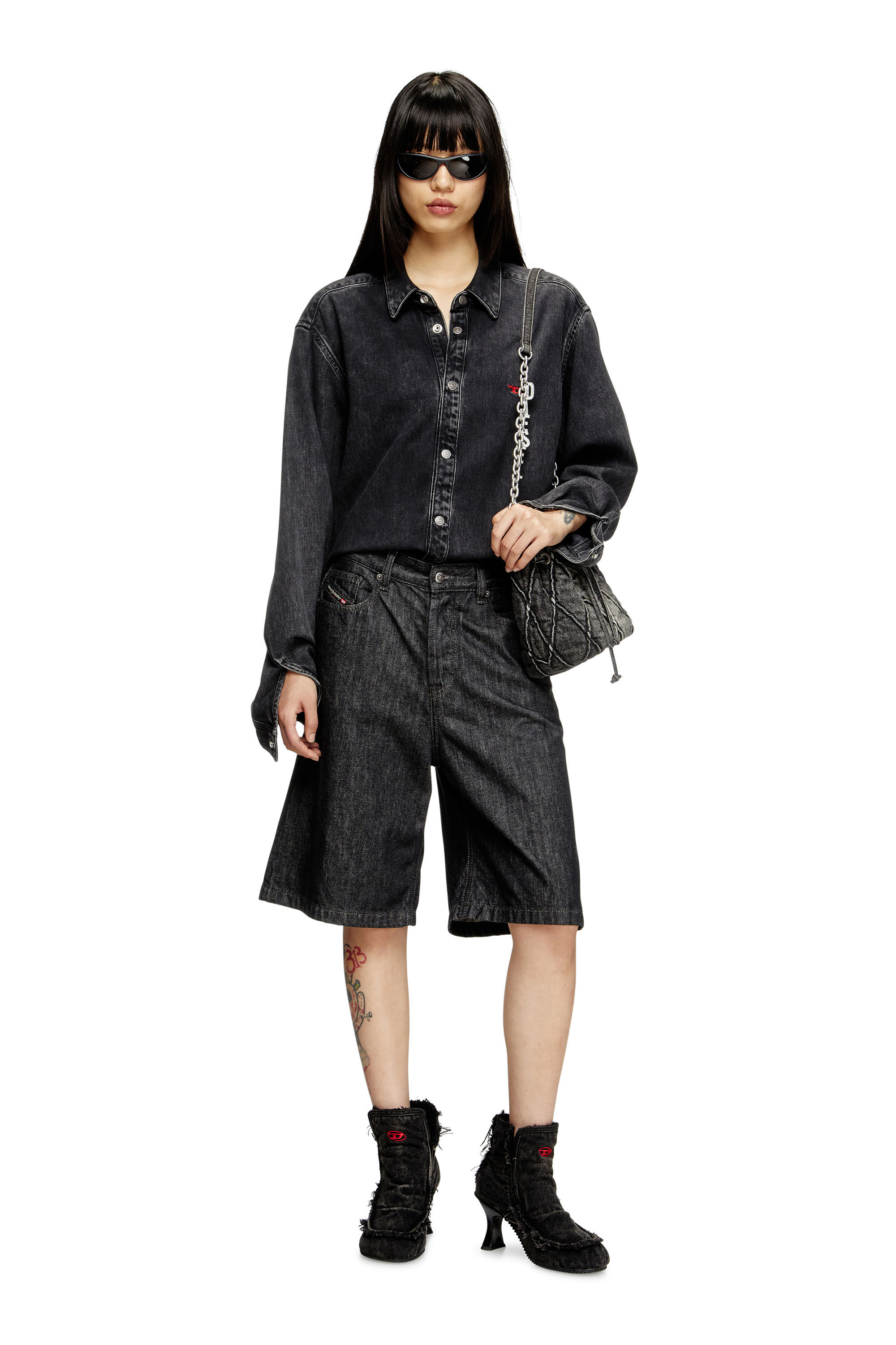 Diesel - DE-SIRE-SHORT, Damen Shorts aus Rinse-Wash-Denim in Schwarz - 1