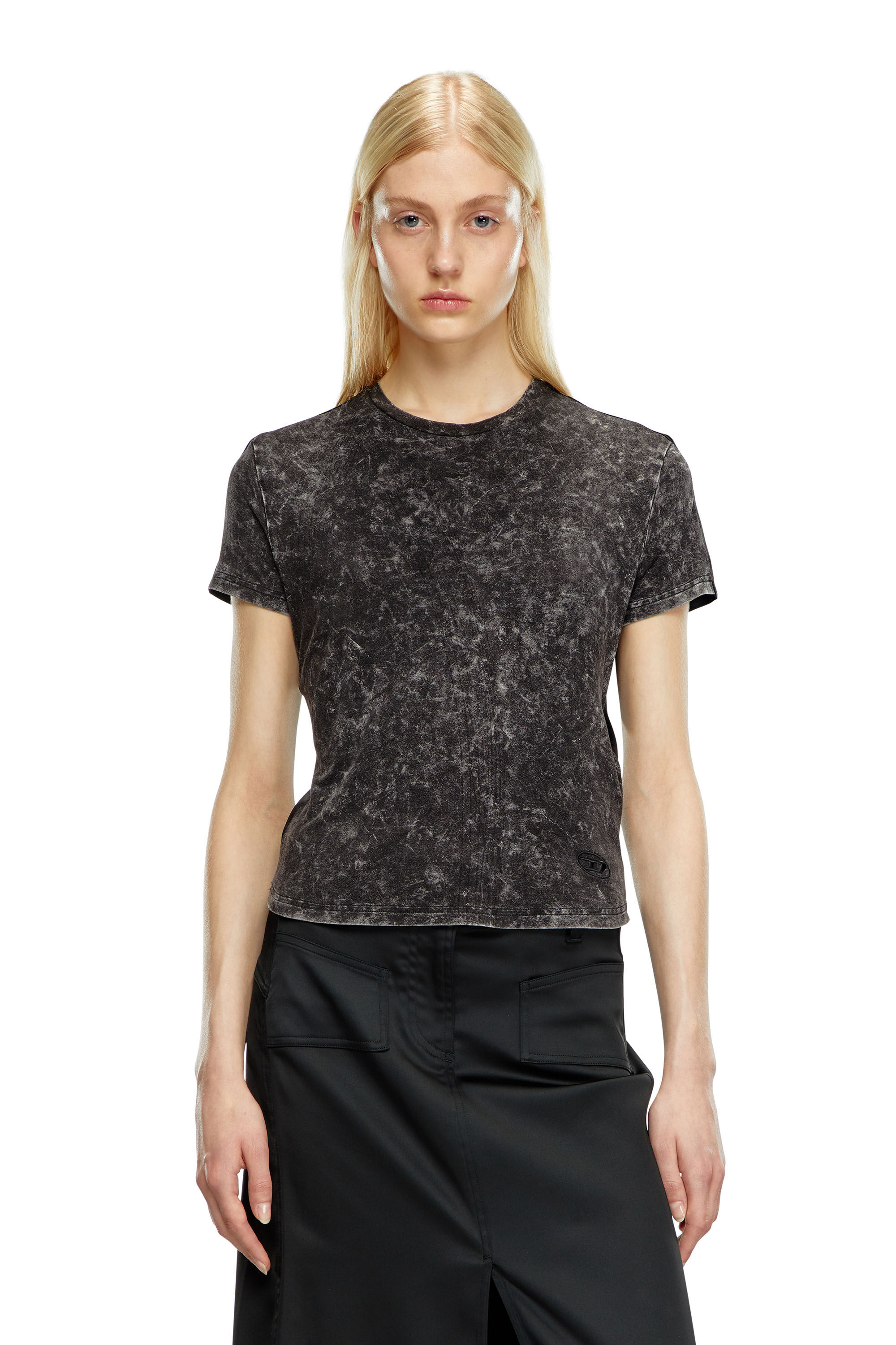 Diesel - T-MEZZO, Damen Hybrides T-Shirt aus Jersey und Satin in Schwarz - 5