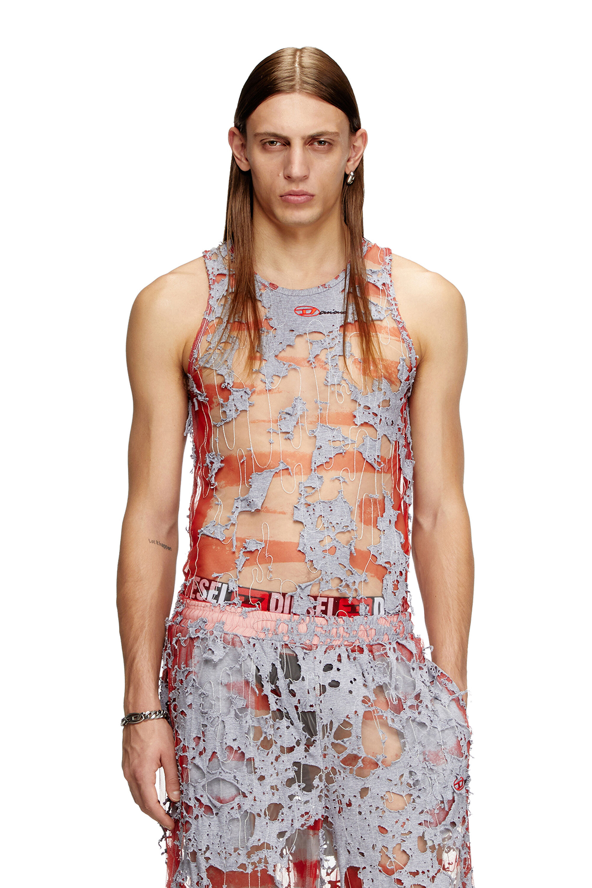 Diesel - T-LIFTY-DEVOR-DD, Unisex's Destroyed tank top in devoré jersey in Red/Grey - 3