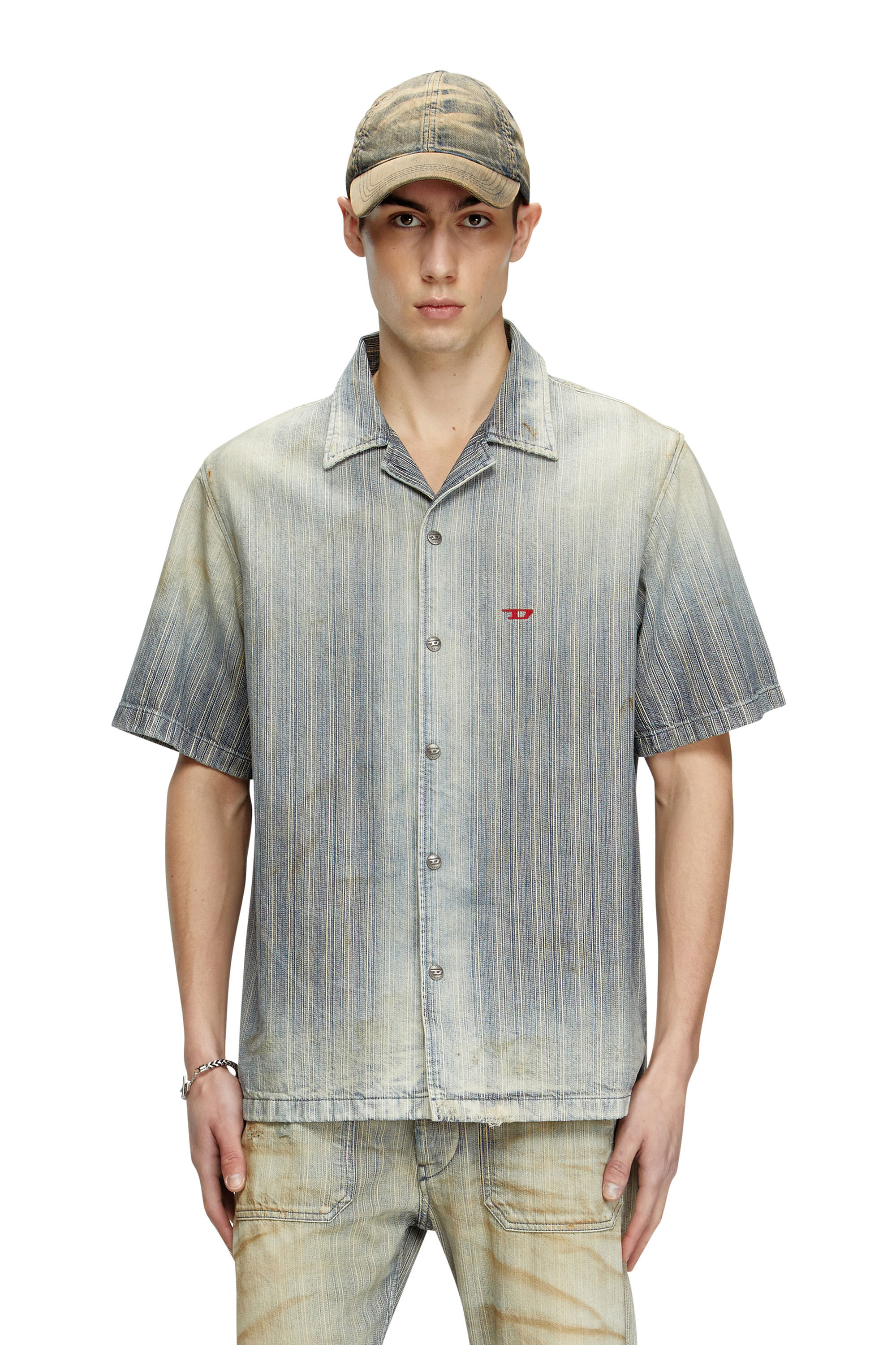 Diesel - D-NABIL-D, Herren Bowling-Hemd aus Indigo-Denim in Mittelblau - 3