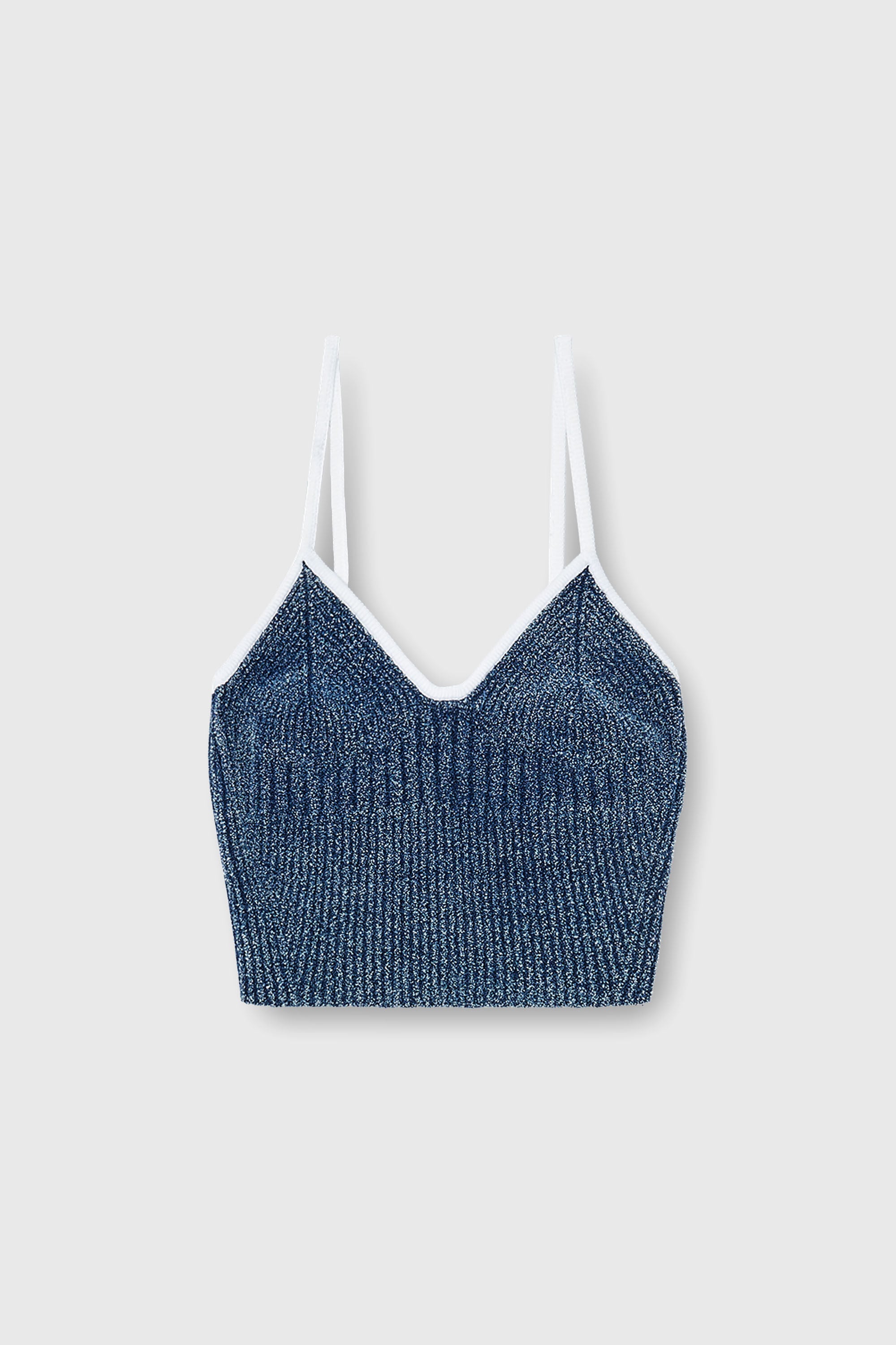 Diesel - M-ESTERE, Damen Crop-Top aus indigo boucl&eacute; Rippstrick in Blau/Weiss - 2