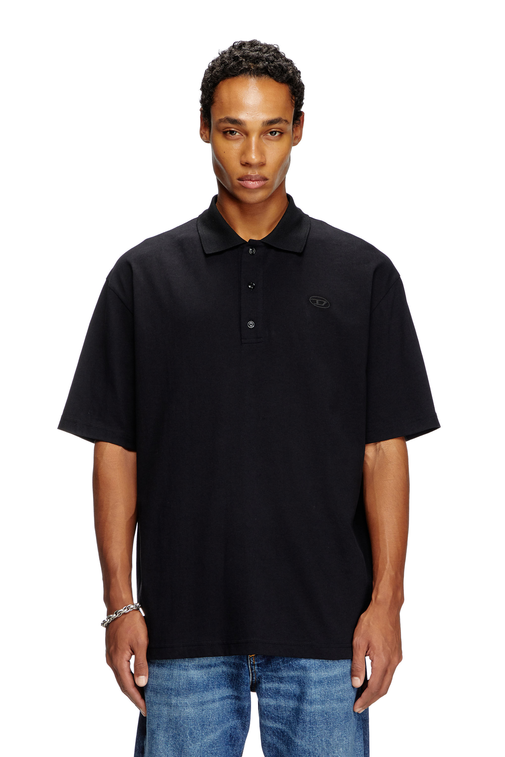 Herren Poloshirt mit ovaler D Stickerei Schwarz Diesel