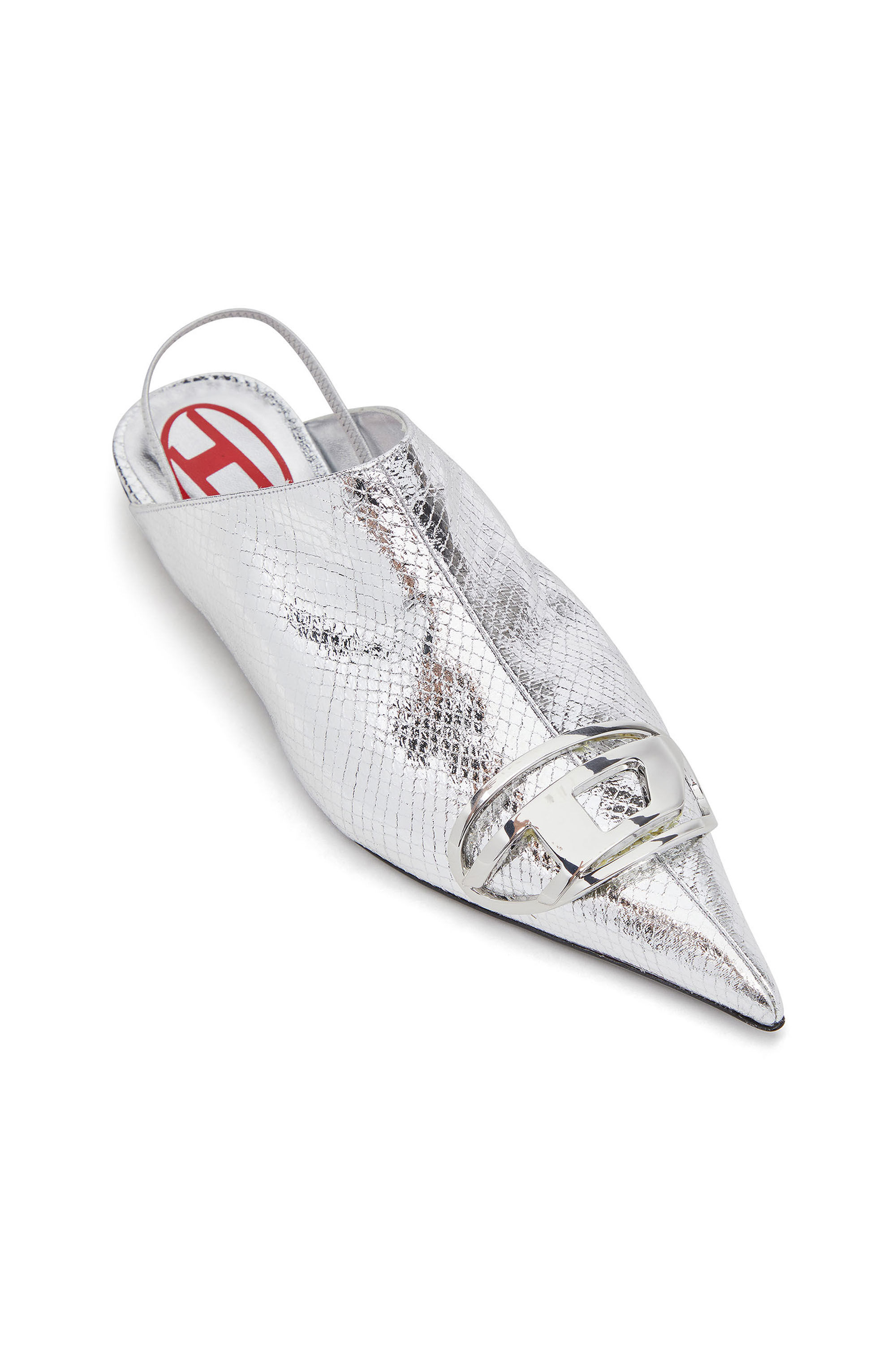 Diesel - D-VENUS B, Damen D-Venus-Slingback-Mules in Glanz-Schlangenhaut-Optik in Silber - 5