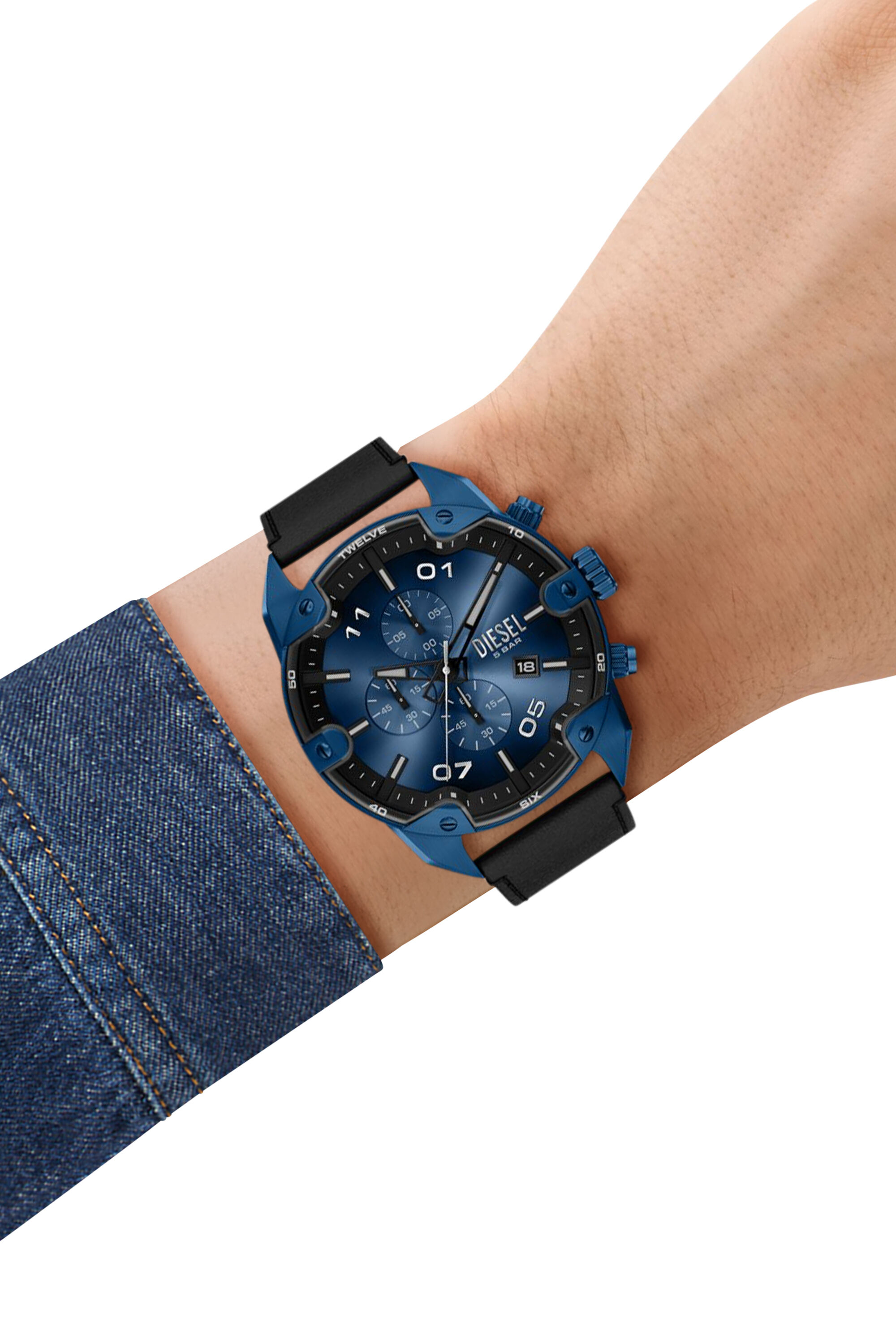 Diesel - DZ4703 WATCH, Herren Armbanduhr Spiked aus schwarzem Leder in Schwarz/Blau - 8