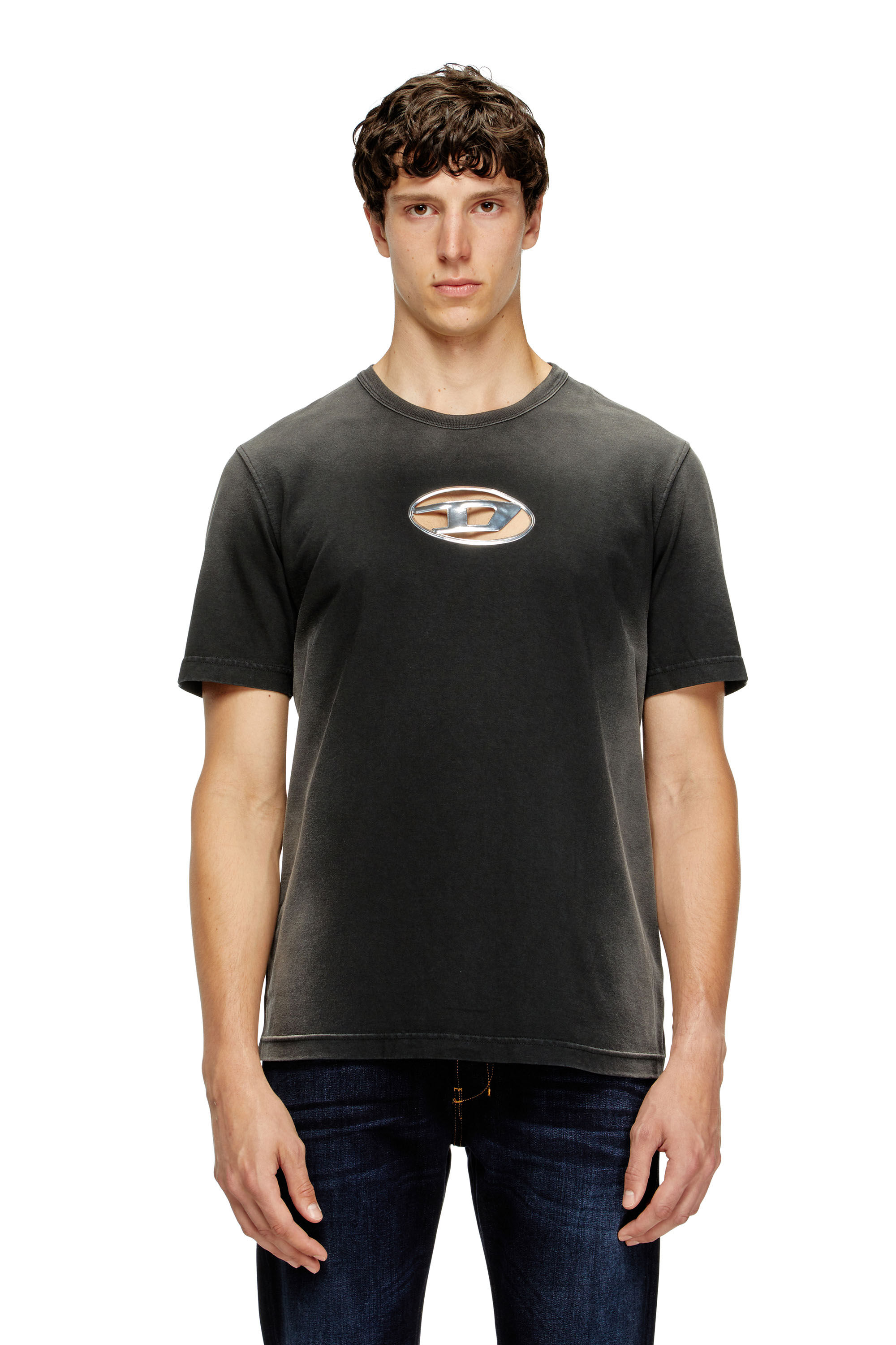 Diesel - T-ADJUST-Q8, Herren Verblasstes T-Shirt mit ausgeschnittenem Oval D in Schwarz - 3