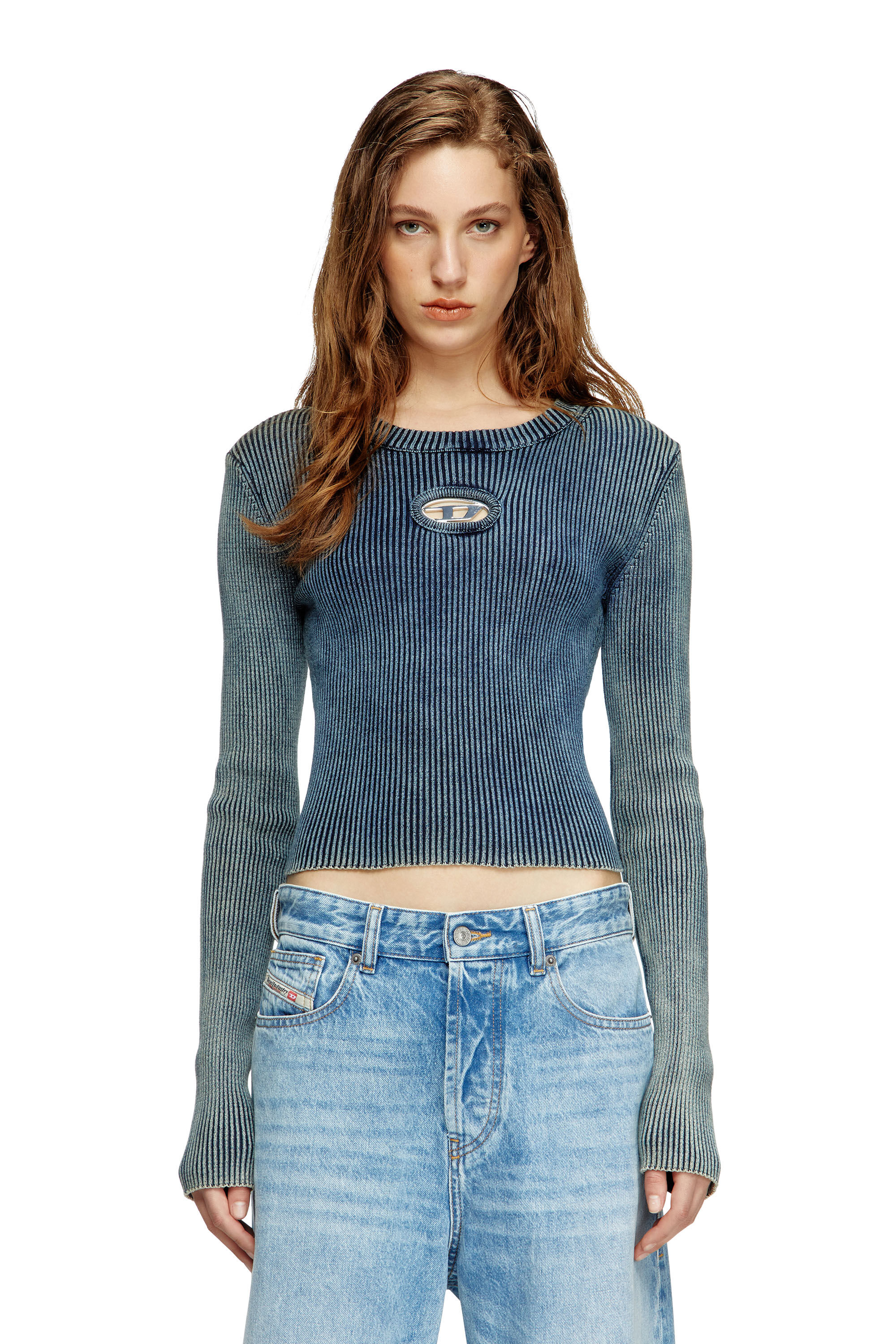 Diesel - M-ANCHOR-A, Damen Top aus Rippstrick mit Oval D in Dunkelblau - 3