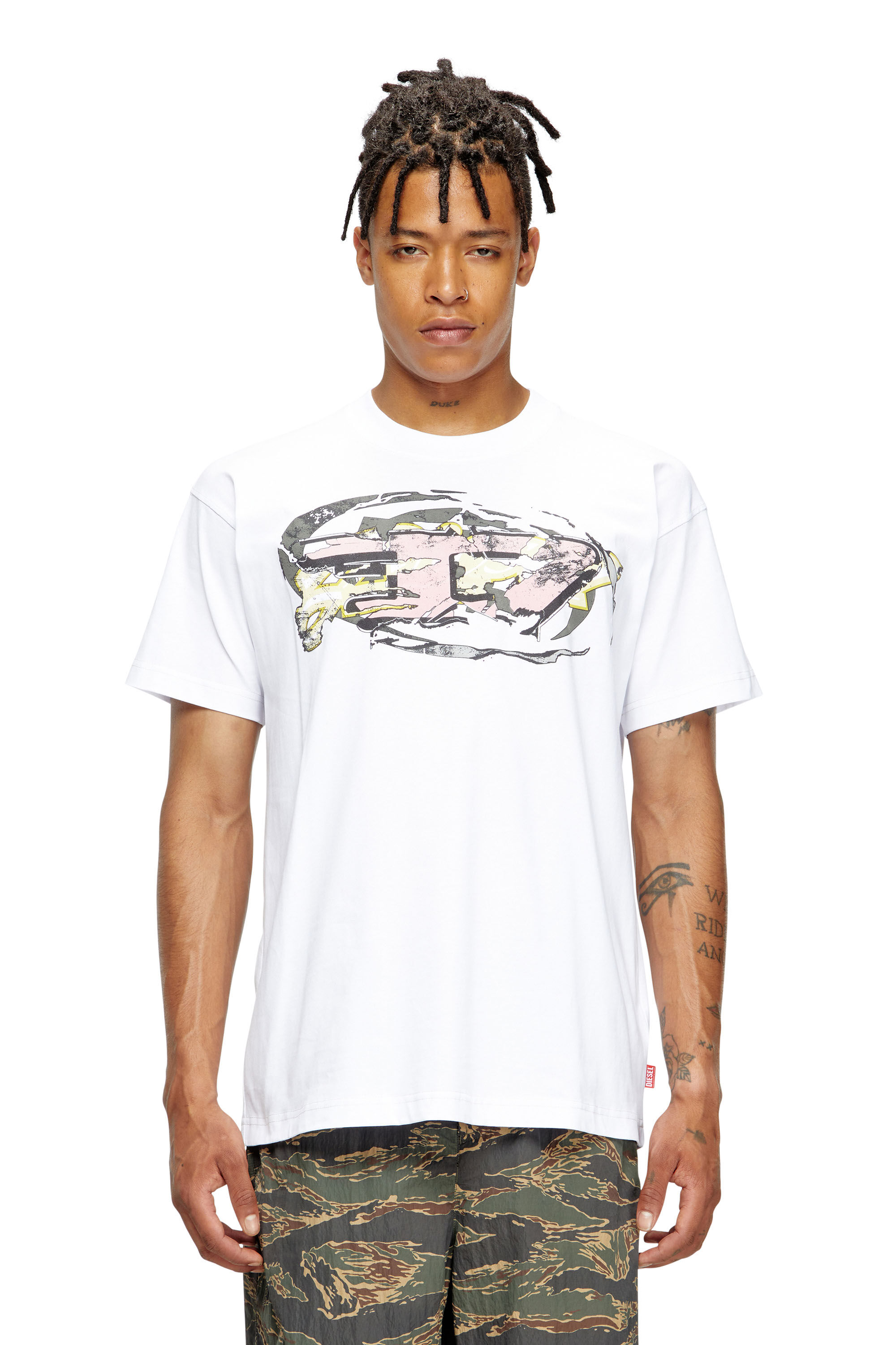 Diesel - T-NORM-T11, Herren T-Shirt mit Oval D-Logo in Weiß - 3