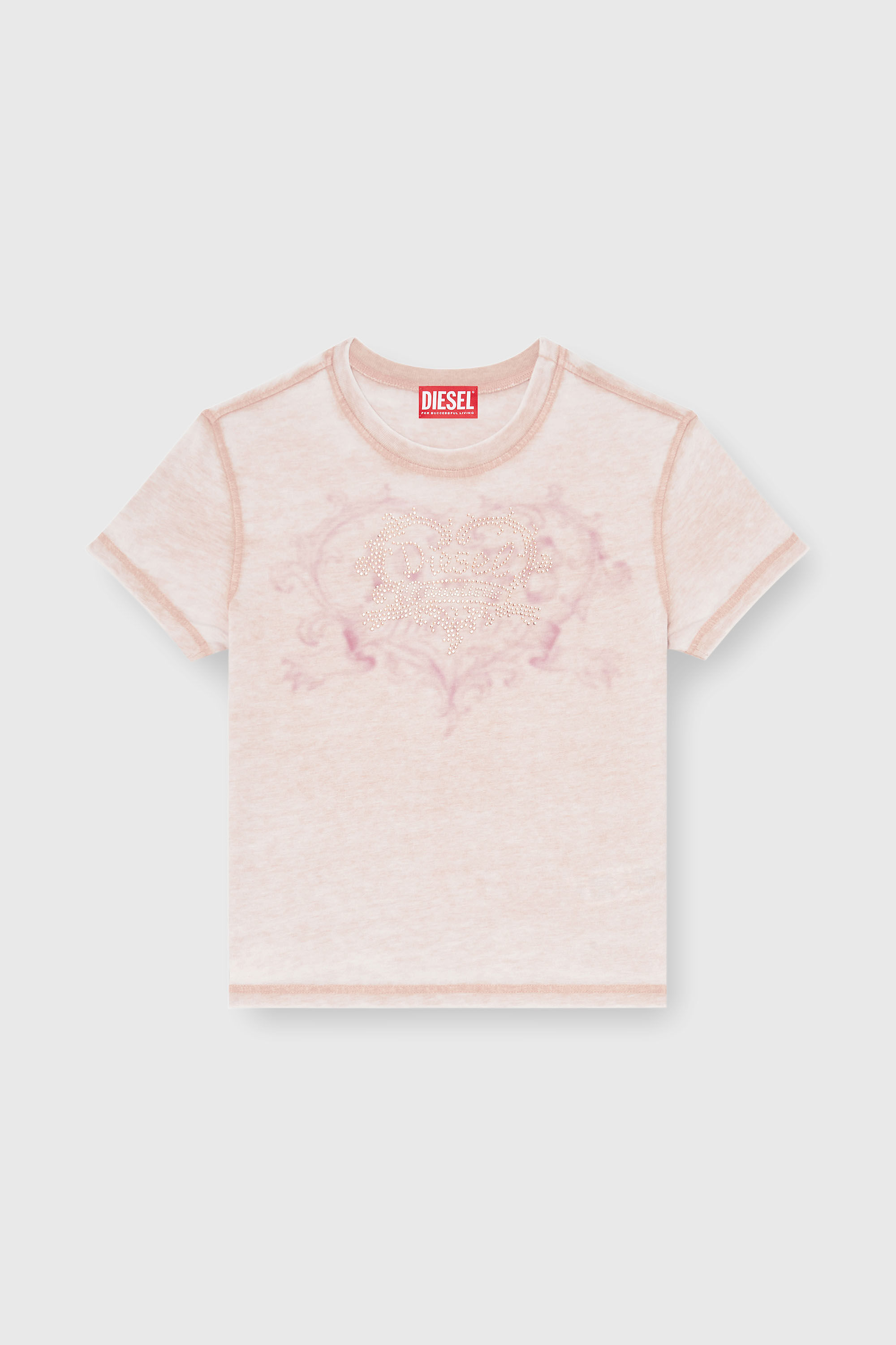 Diesel - T-ILA-AA1, Damen Jersey-T-Shirt mit Strasssteinen und burnout effect in Gesichtspuder - 2