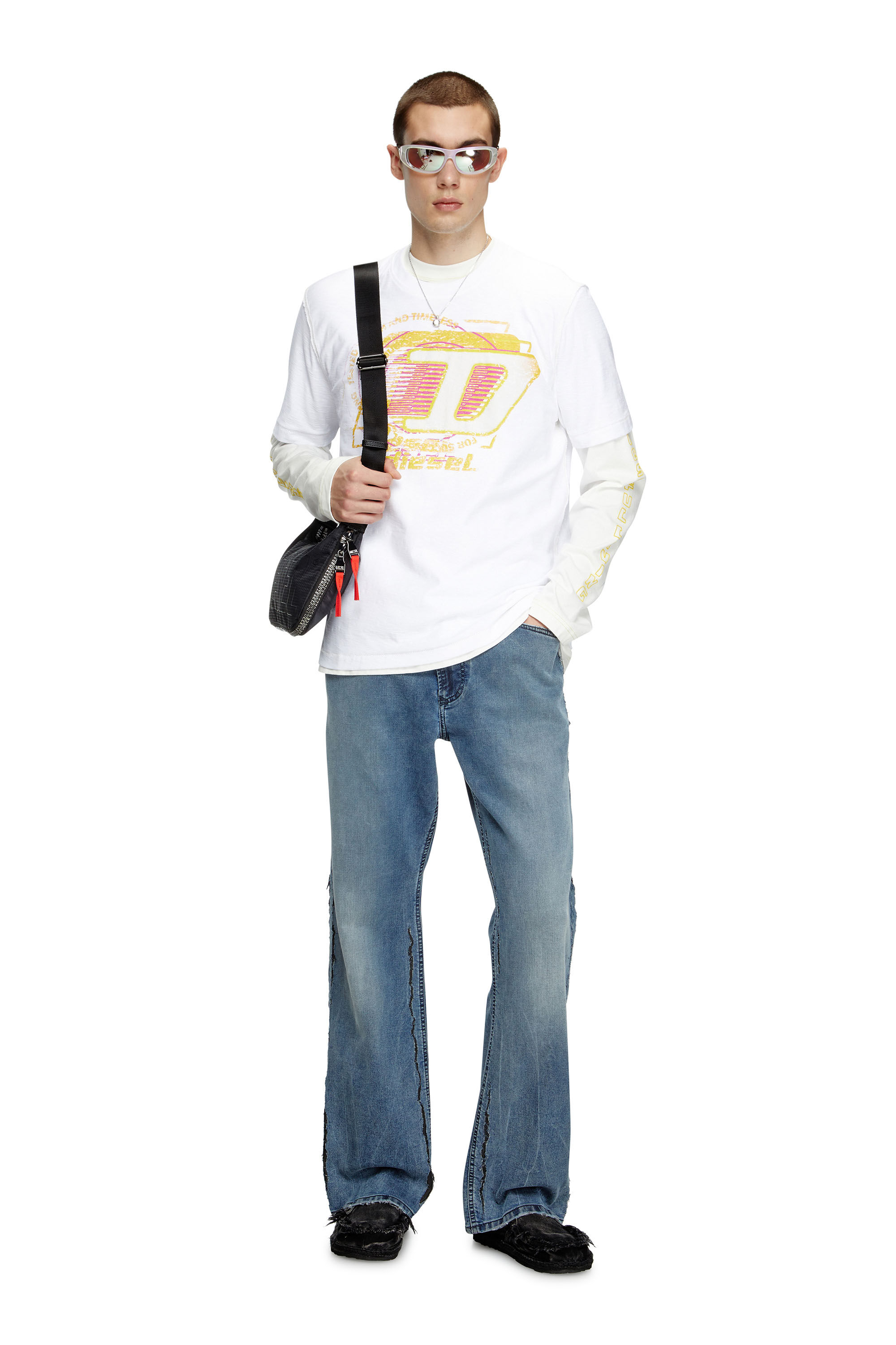 Diesel - T-ADJUST-R11, Herren T-Shirt aus grober Baumwolle mit beflocktem Logo in Weiß - 1