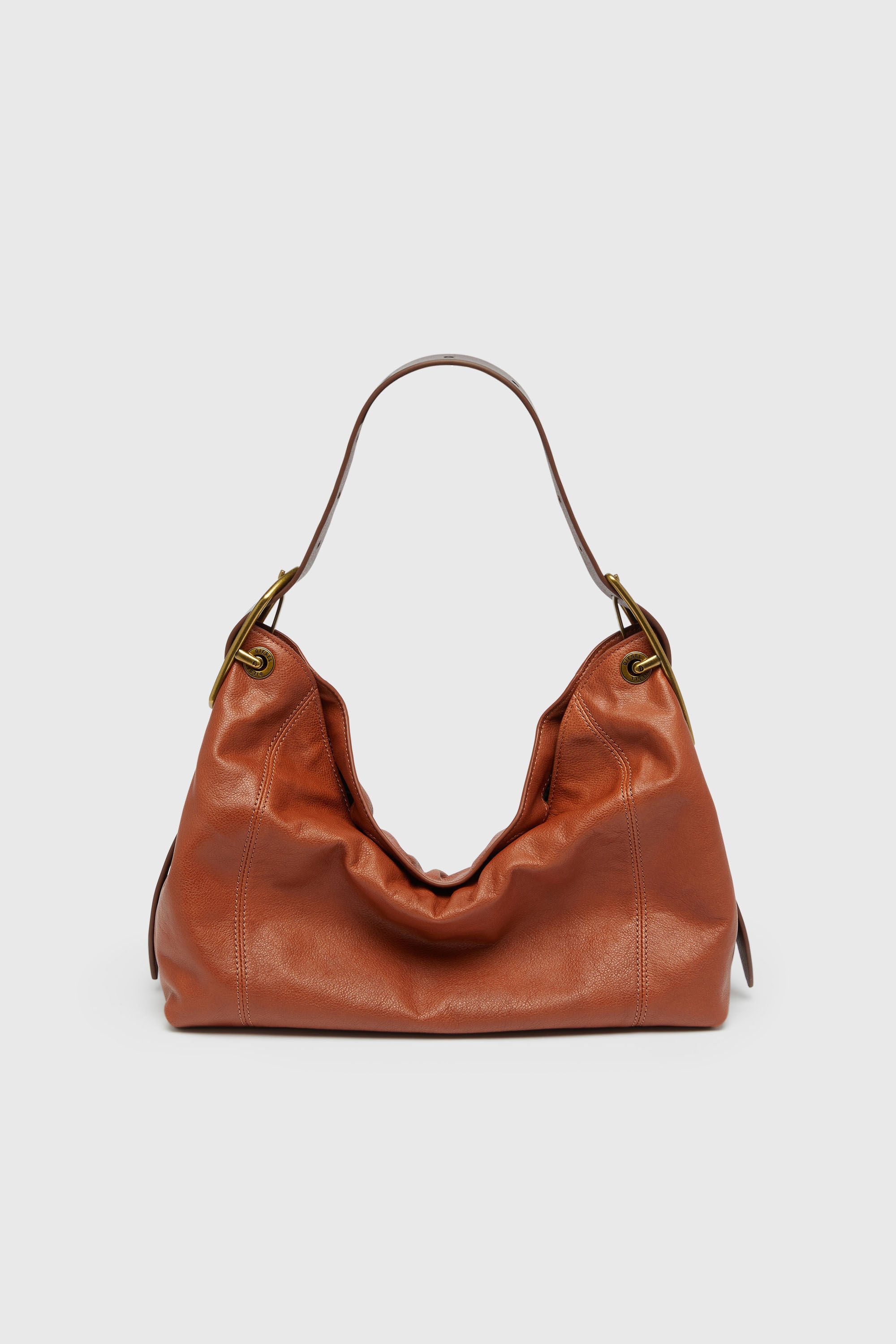 Diesel - D-LINE HOBO S, Damen D-Line-Schultertasche aus gl&auml;nzendem, geknittertem Leder in Braun - 2