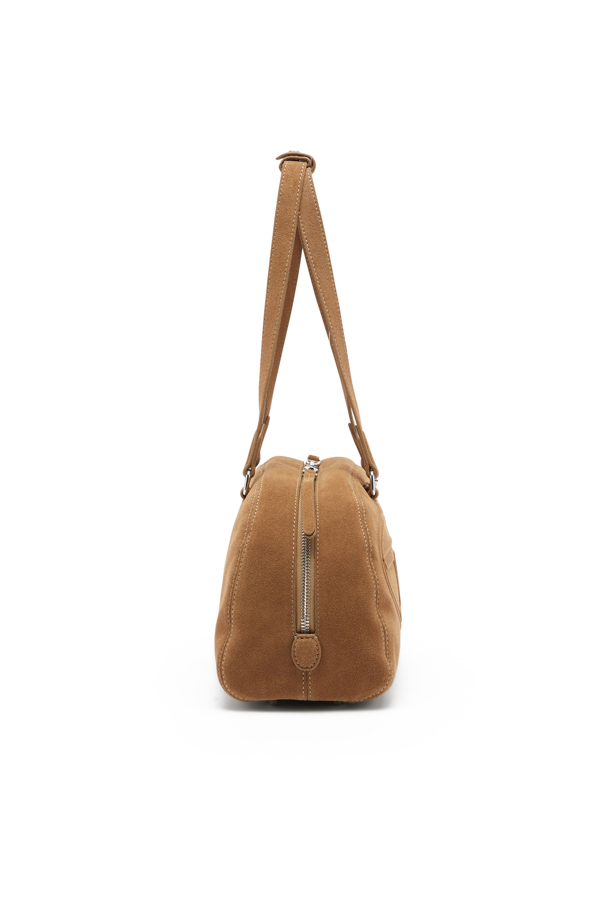 Diesel - 1DR DOME SHOULDER, Unisex 1DR Dome-Suede Schultertasche mit Oval D Logo in Beige - 5