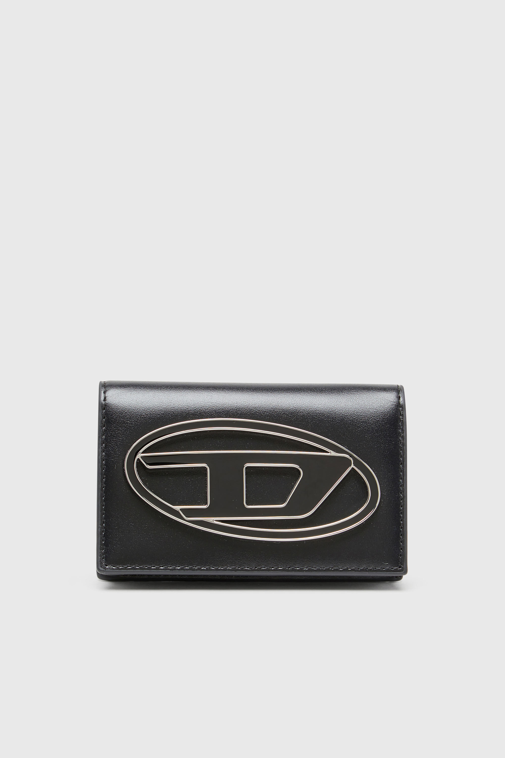 Diesel - 1DR CARD HOLDER IV, Damen Kartenetui aus Leder mit emailliertem Oval D in Schwarz - 1