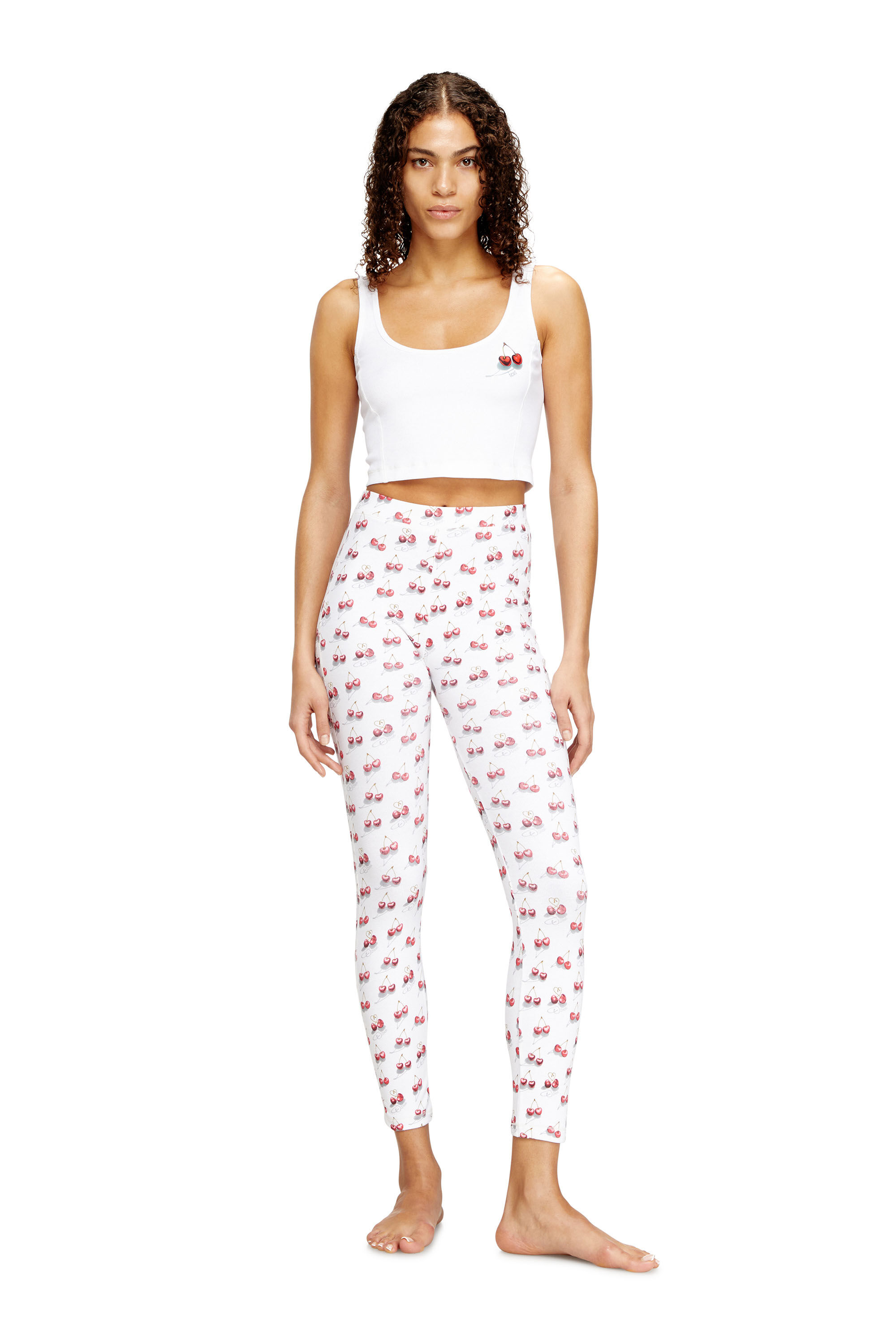 Diesel - SET-ABIGAIL-GFT, Damen Pyjama-Set aus Stretch-Baumwolle mit Kirsch-Print in Wei&szlig;/Rot - 1