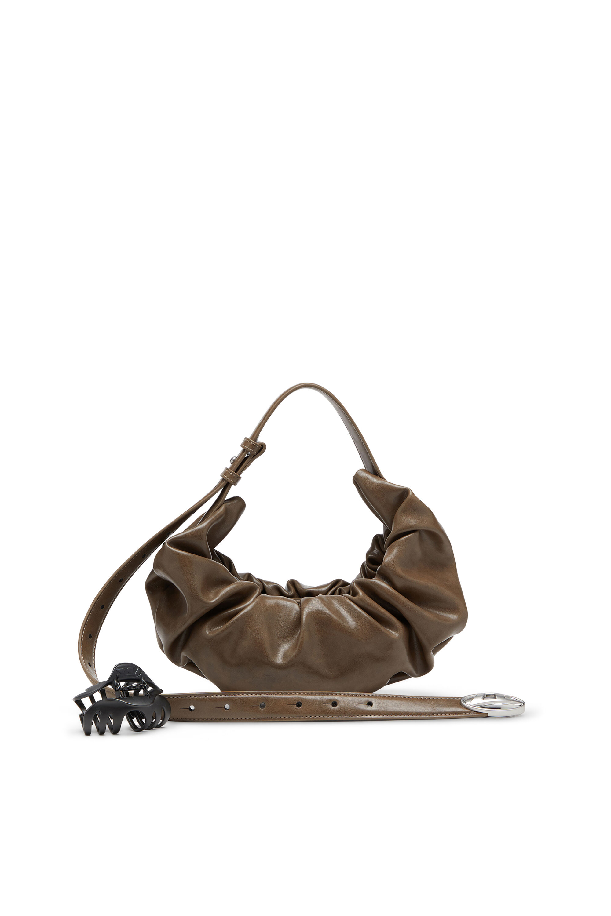 Diesel - GRAB-D HOBO S, Damen Kleine zerknitterte Hobo-Tasche aus glänzendem PU in Braun - 6