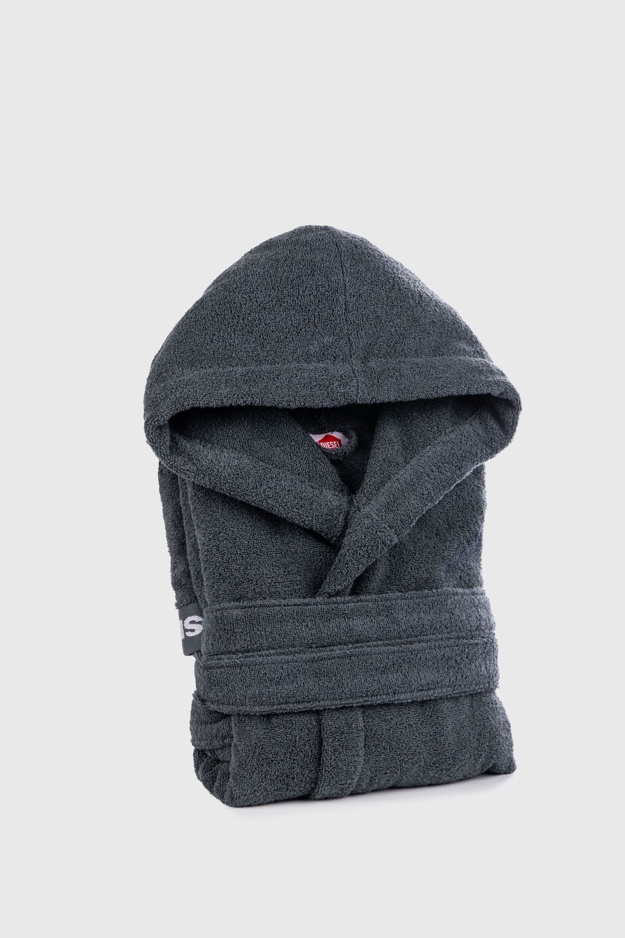 Diesel - 1015101 LOGO-COTTON BATHROBE SIZE S GREY, Unisex Bademantel aus Baumwoll-Frottee, Gr&ouml;&szlig;e S in Dunkelgrau - 1