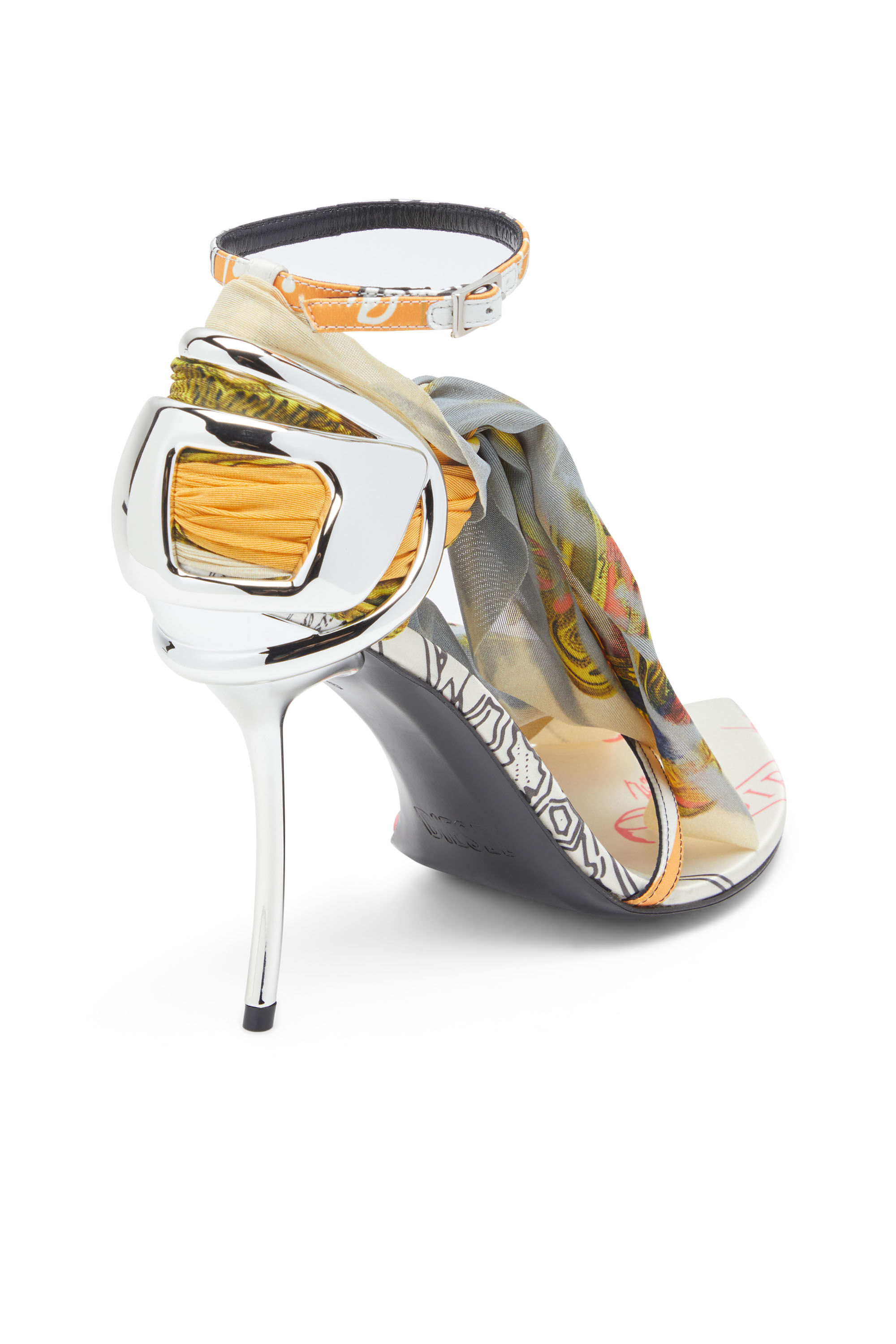 Diesel - D-TEN&HALF SDL BANDANA, Damen D-Ten&Half-Bandana-Stiletto-Sandalen aus Satin in Gelb/Grau - 4