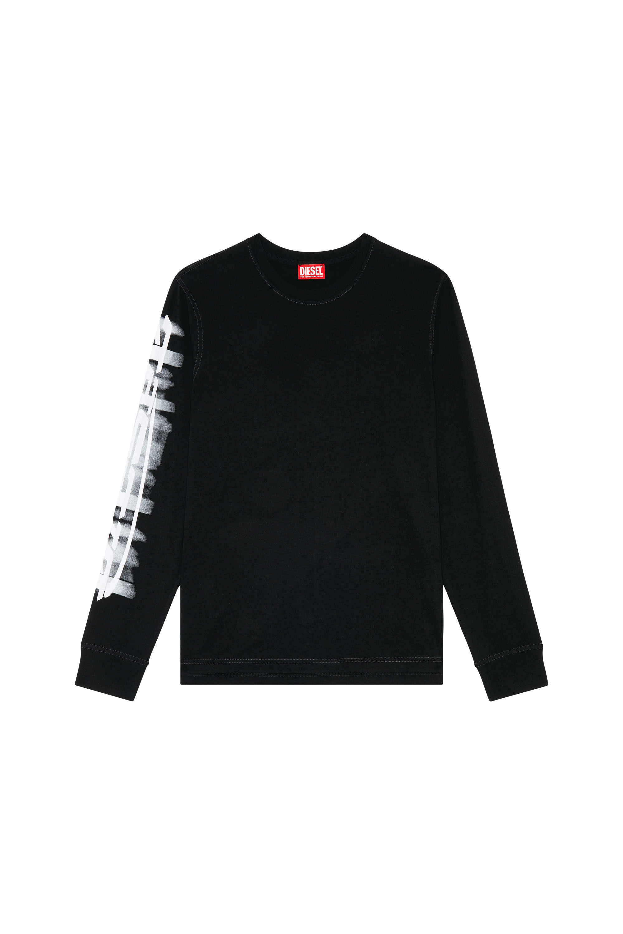 Diesel - T-JUST-LS-SLITS-N2, Herren Langarm-T-Shirt mit verschwommenem Diesel-Print in Schwarz - 2