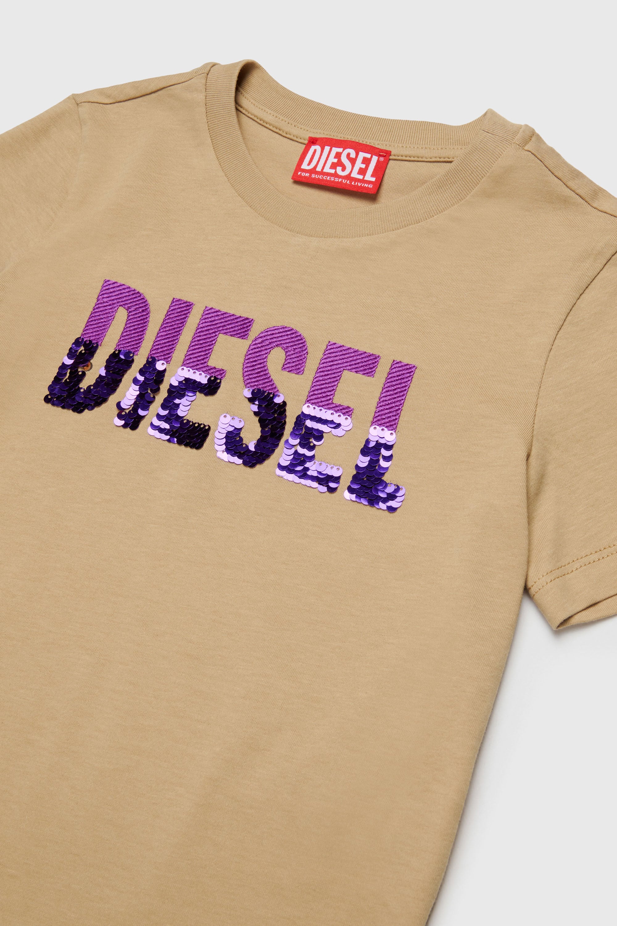 Diesel - TPALLY, Damen Baumwoll-T-Shirt mit Pailletten-Logo in Braun - 3
