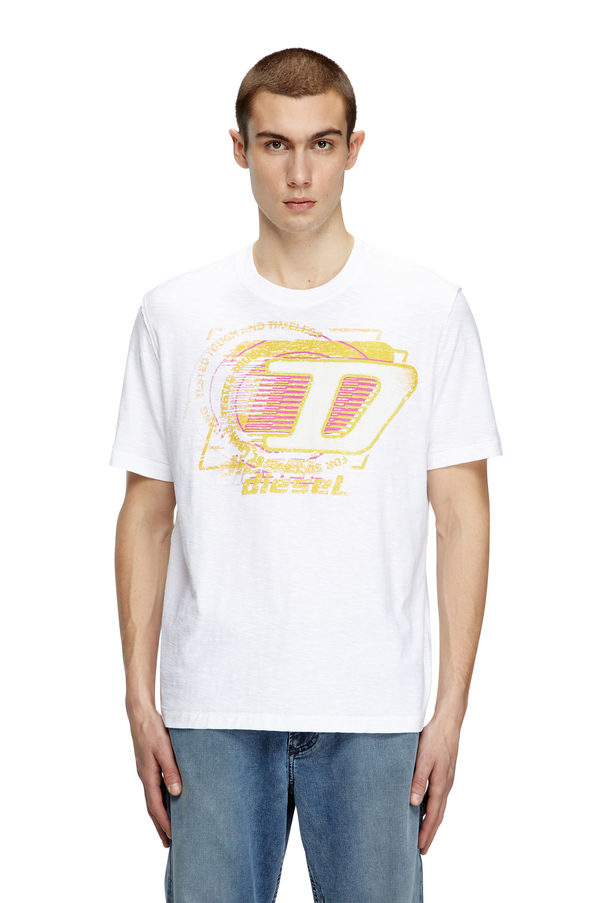 Diesel - T-ADJUST-R11, Herren T-Shirt aus grober Baumwolle mit beflocktem Logo in Weiß - 3