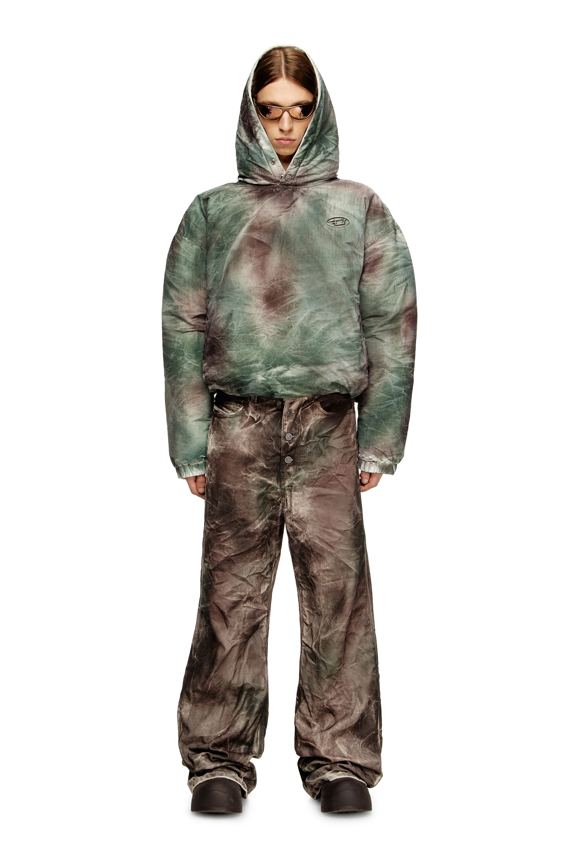 Diesel - W-THUG-JKT-PUFFY, Unisex Gesteppte Kapuzenjacke aus Tarn-Nylon in Braun/Grün - 1