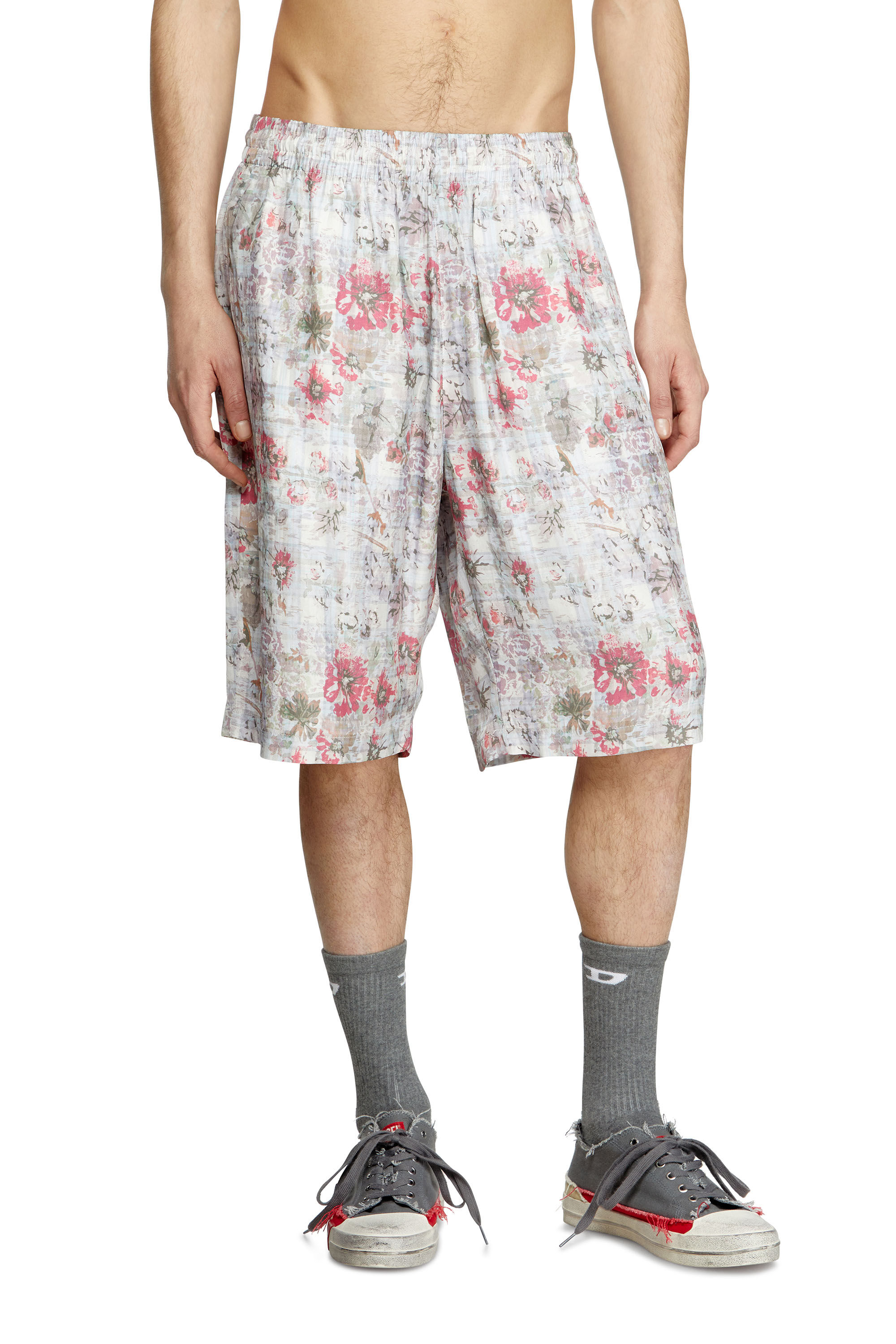 Diesel - P-LEYS, Herren Shorts aus Azetat mit floralem Print in Blau/Rosa - 3