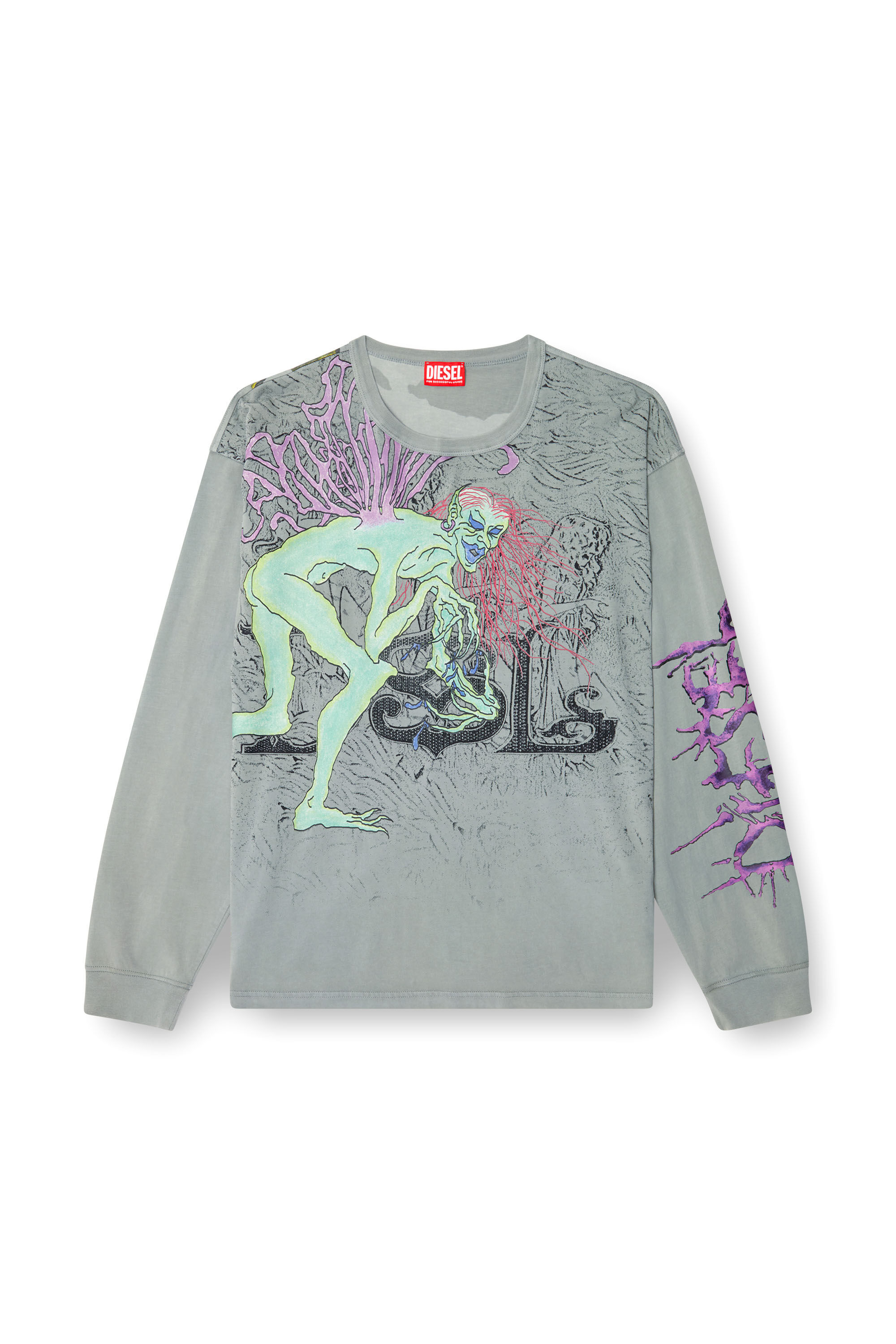 Diesel - T-BOXT-LS-R12, Herren Langarm-T-Shirt mit Tattoo-Grafiken in Grau - 2