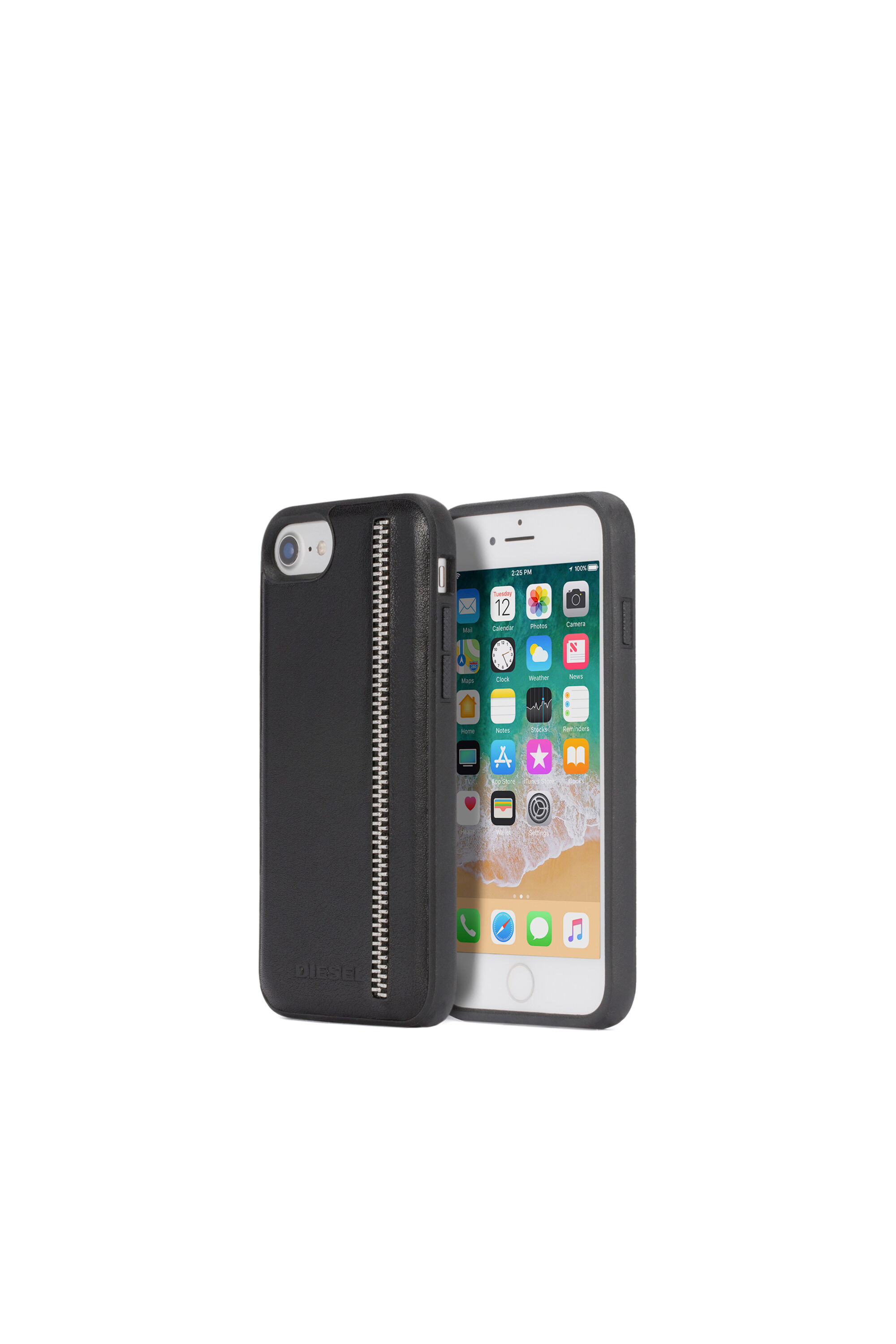 Diesel - ZIP BLACK LEATHER IPHONE 8/7/6s/6 CASE, Unisex Schutzhülle aus schwarzem Leder mit Reißverschlussdetail, iPhone 8/7/6s/6 in Schwarz - 1
