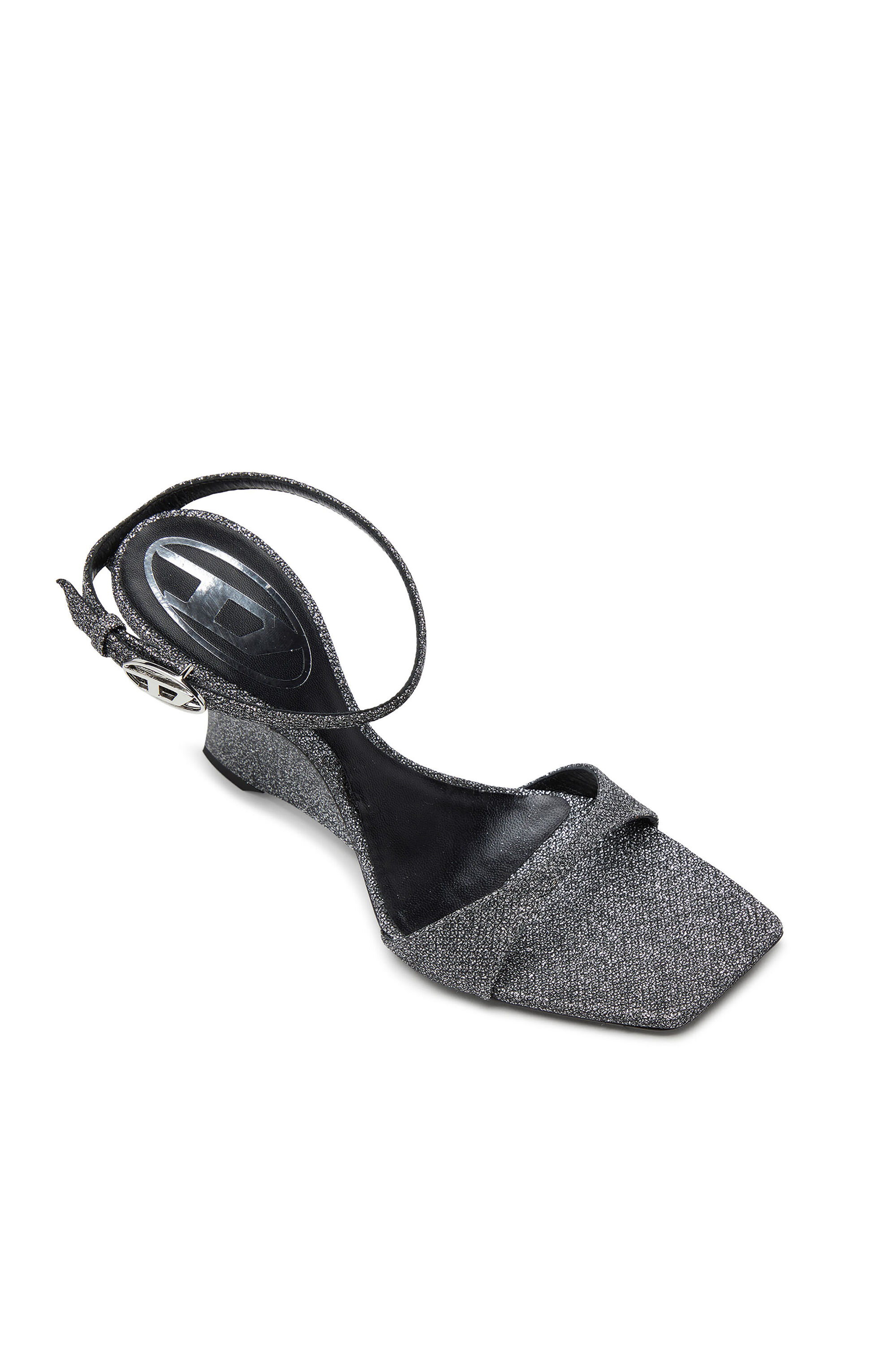 Diesel - D-AMBER SANDAL WEDGE, Damen D-Amber-Wedge Sandalen aus Lurexstoff in Silber - 4
