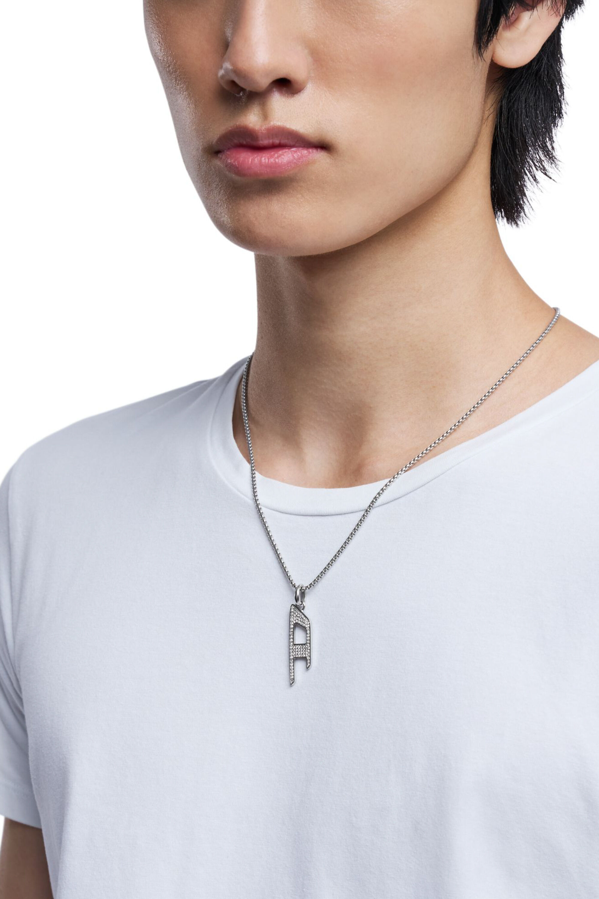 Diesel - DX1624040 JEWELLERY, Unisex Halskette mit Glitzeranhänger aus Edelstahl in Silber - 4