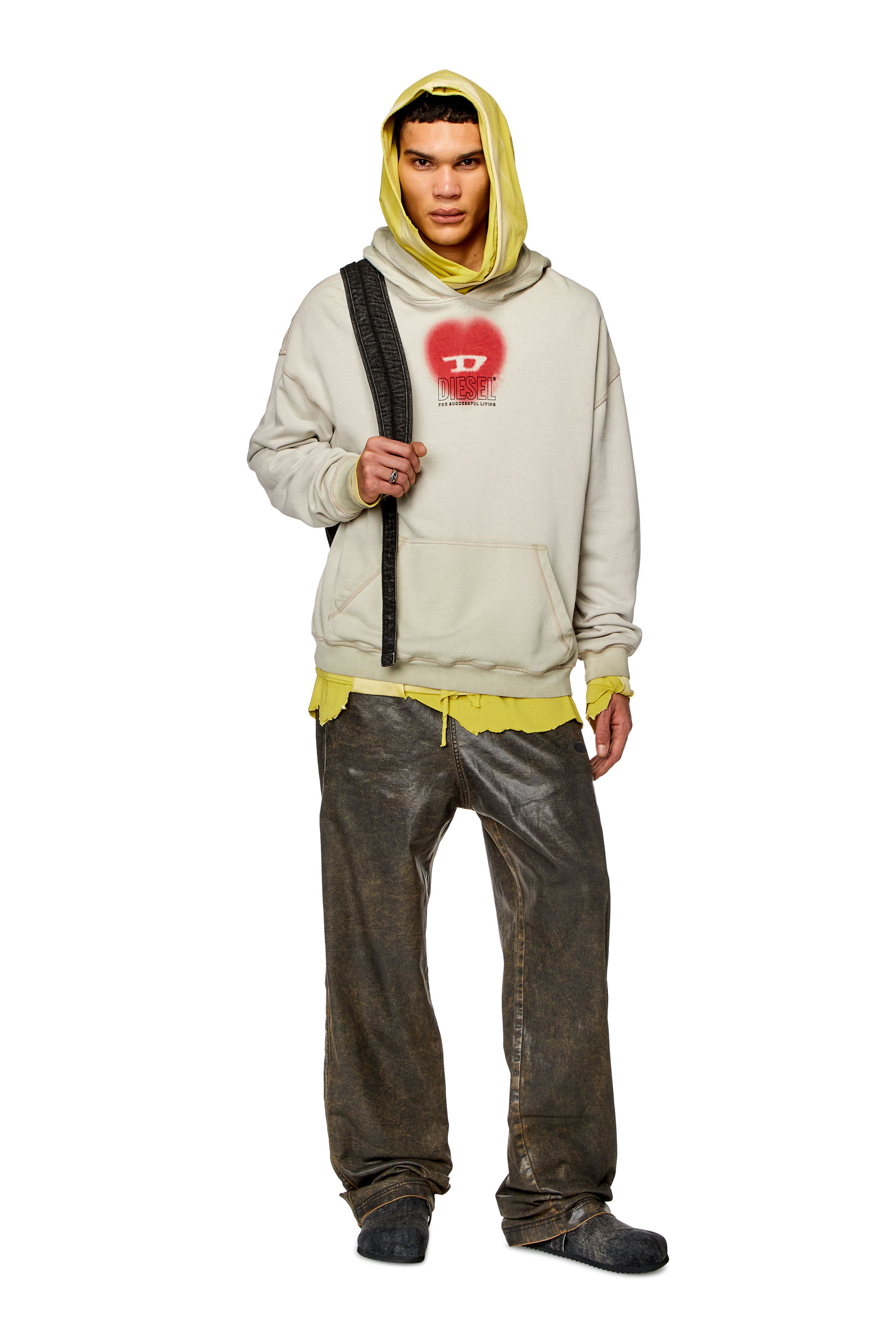 Diesel - S-BOXT-HOOD-N10, Man Faded hoodie with heart print in Beige - Image 1