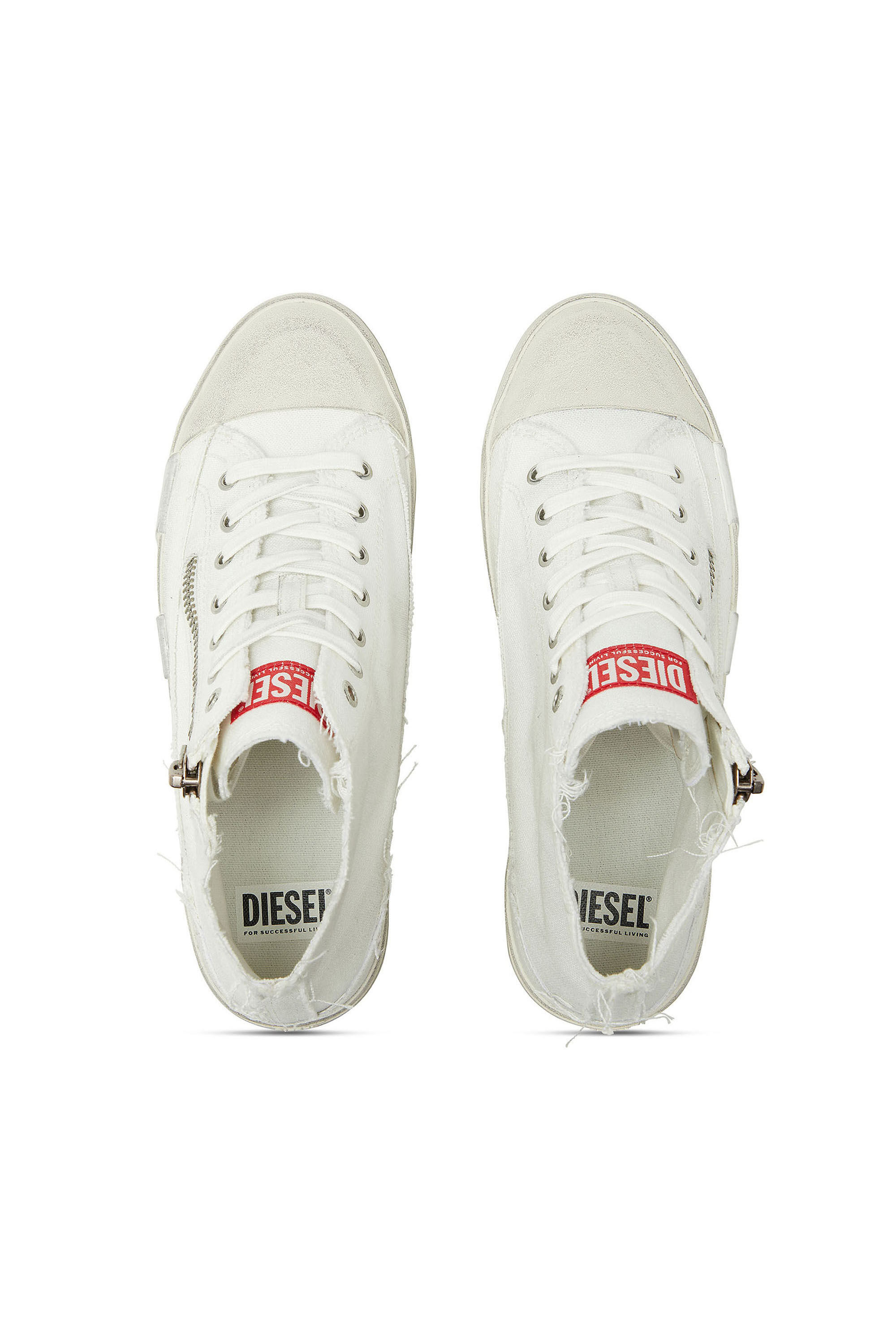 Diesel - S-D-VERSE ZIP MID II, Herren S-D-Verse - Sneakers aus ausgefranstem Canvas mit D Logo in Wei&szlig; - 4