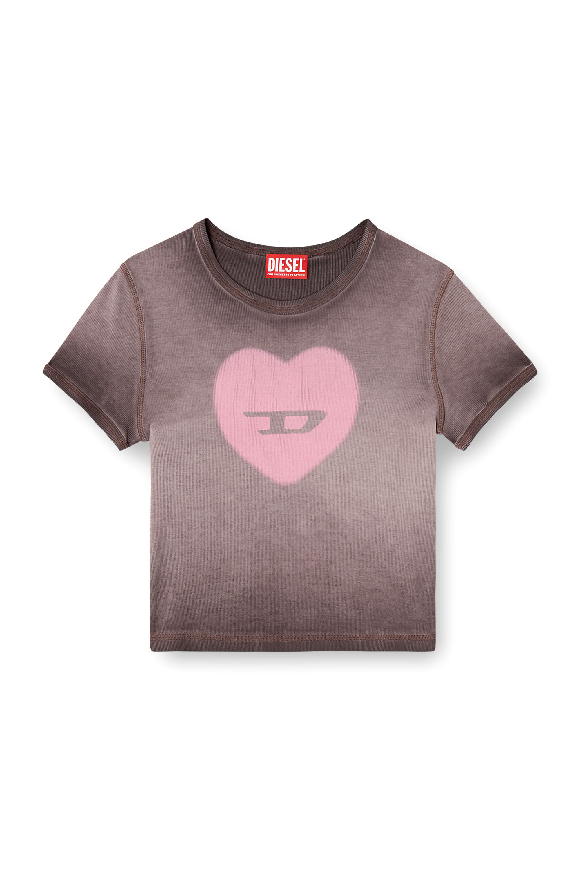 Diesel - T-ELE, Damen Geripptes T-Shirt mit Herz D-Wasserfarbe-Effekt in Violett - 2