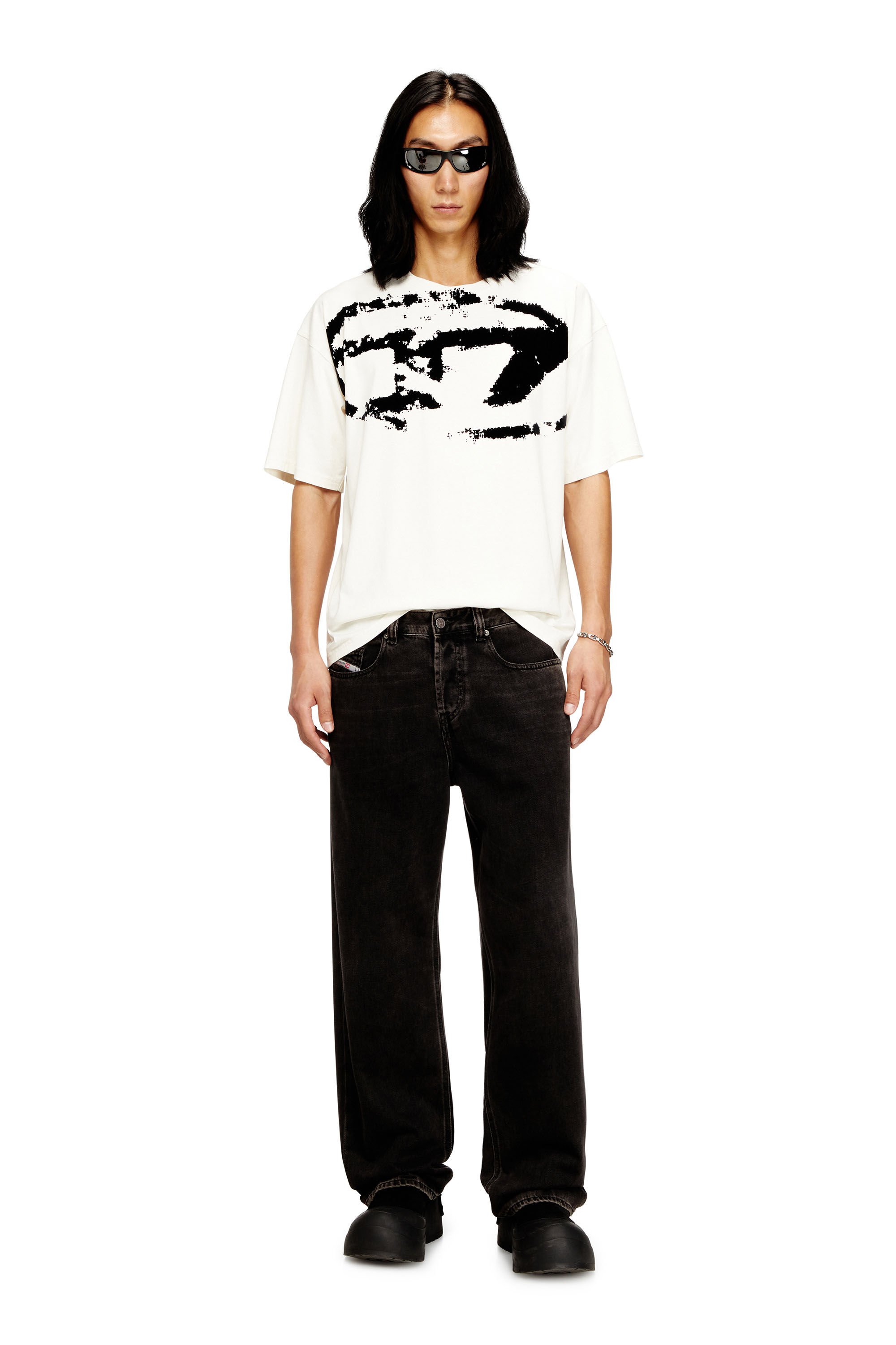 Diesel - T-BOXT-N14, Herren T-Shirt mit beflocktem Distressed-Logo in Weiss/Schwarz - 1