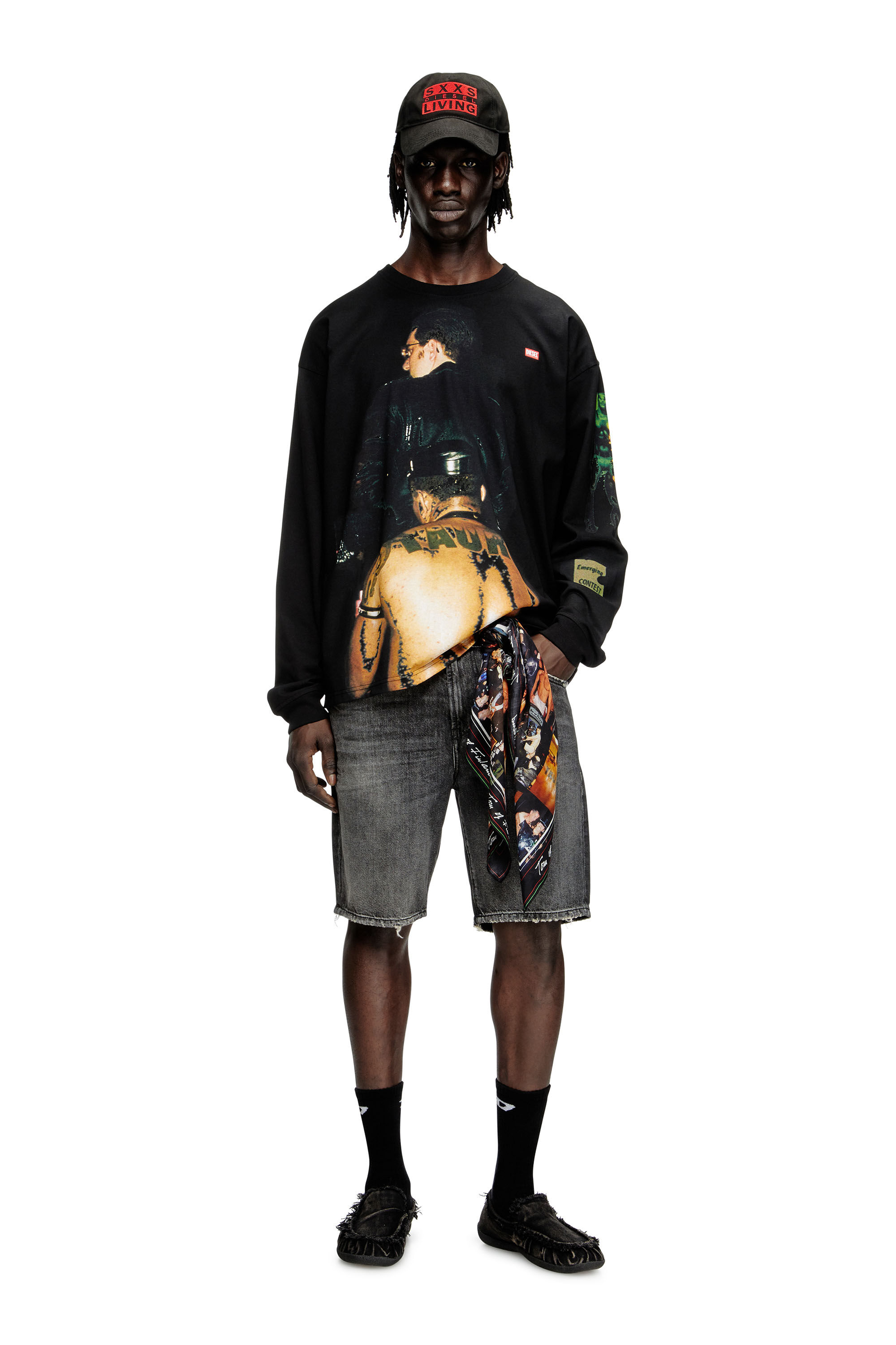 Diesel - PR-T-BOXT-LS-TOM25-1, Unisex Langarm-T-Shirt mit Grafik-Print in Schwarz - 1
