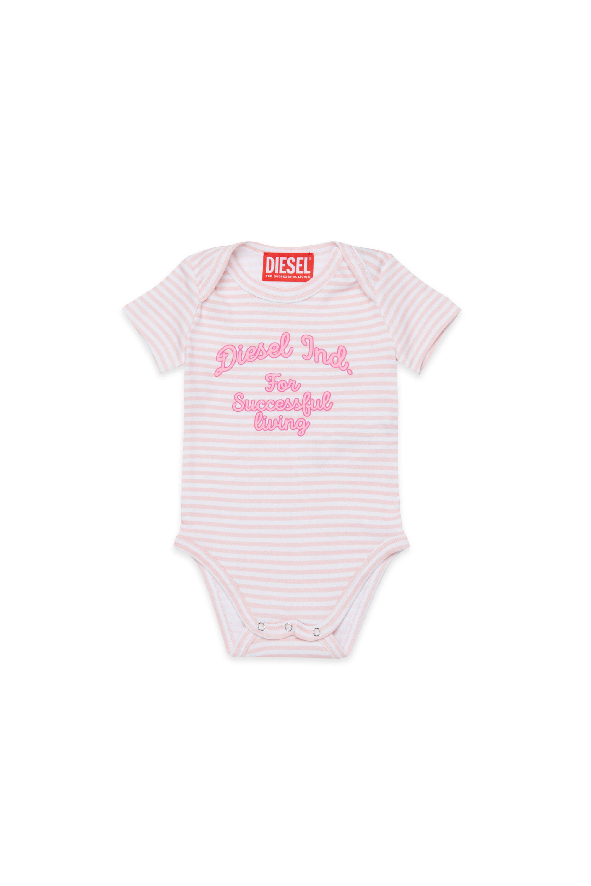 Diesel - USPEL-NB, Unisex's Cotton bodysuit with stripes and print in Pink - 1