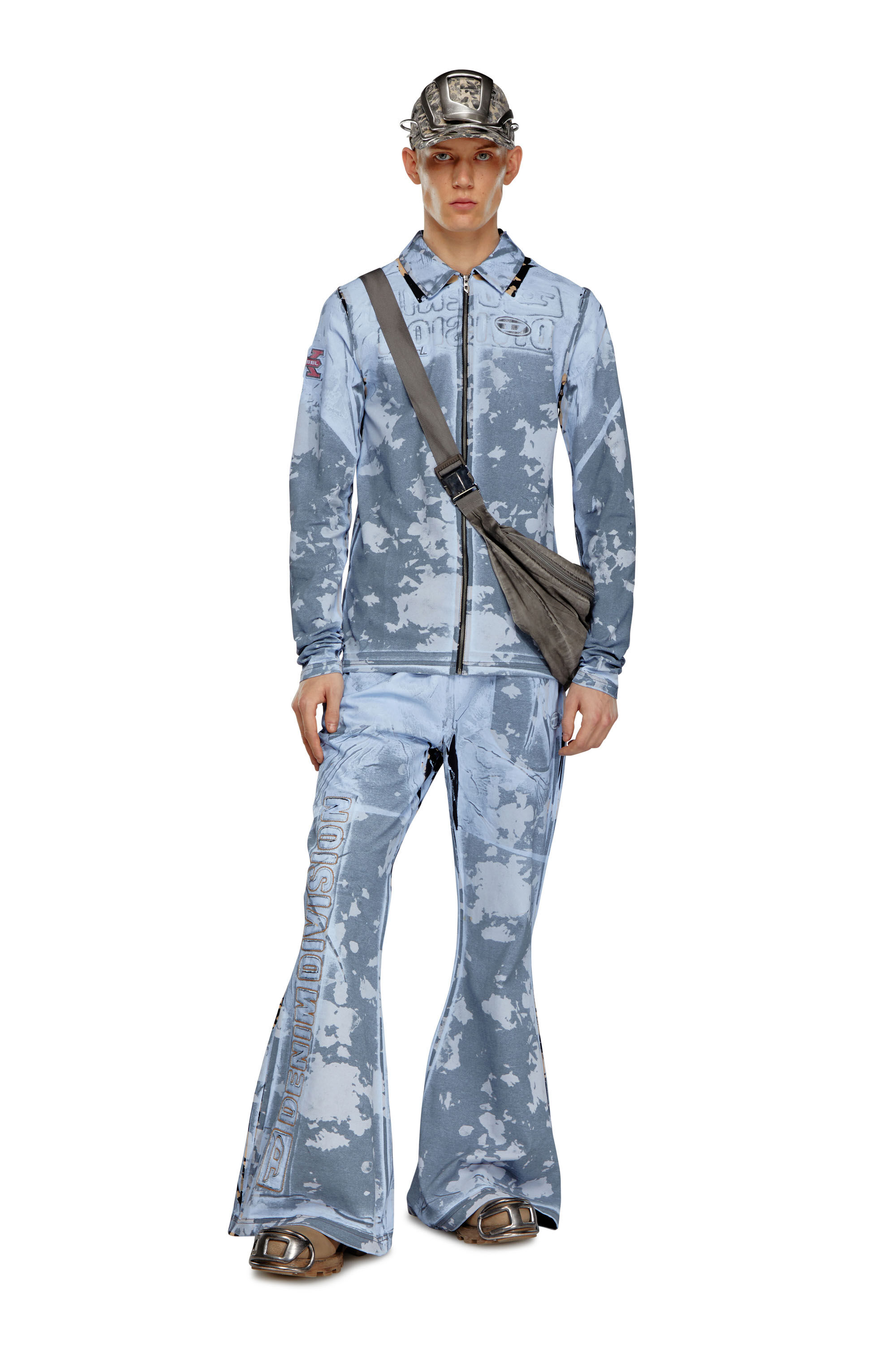 Diesel - S-CORSE-P1, Unisex Reißverschluss-Shirt aus beschichtetem Jersey in Blau - 1