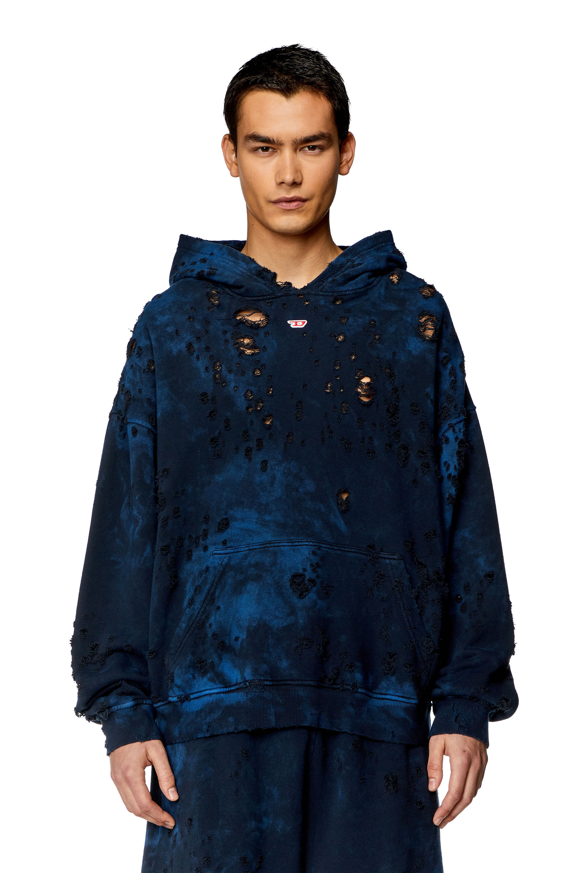 Diesel - S-BOXT-HOOD-N9, Man Destroyed hoodie with marble-effect in Blue - Image 3