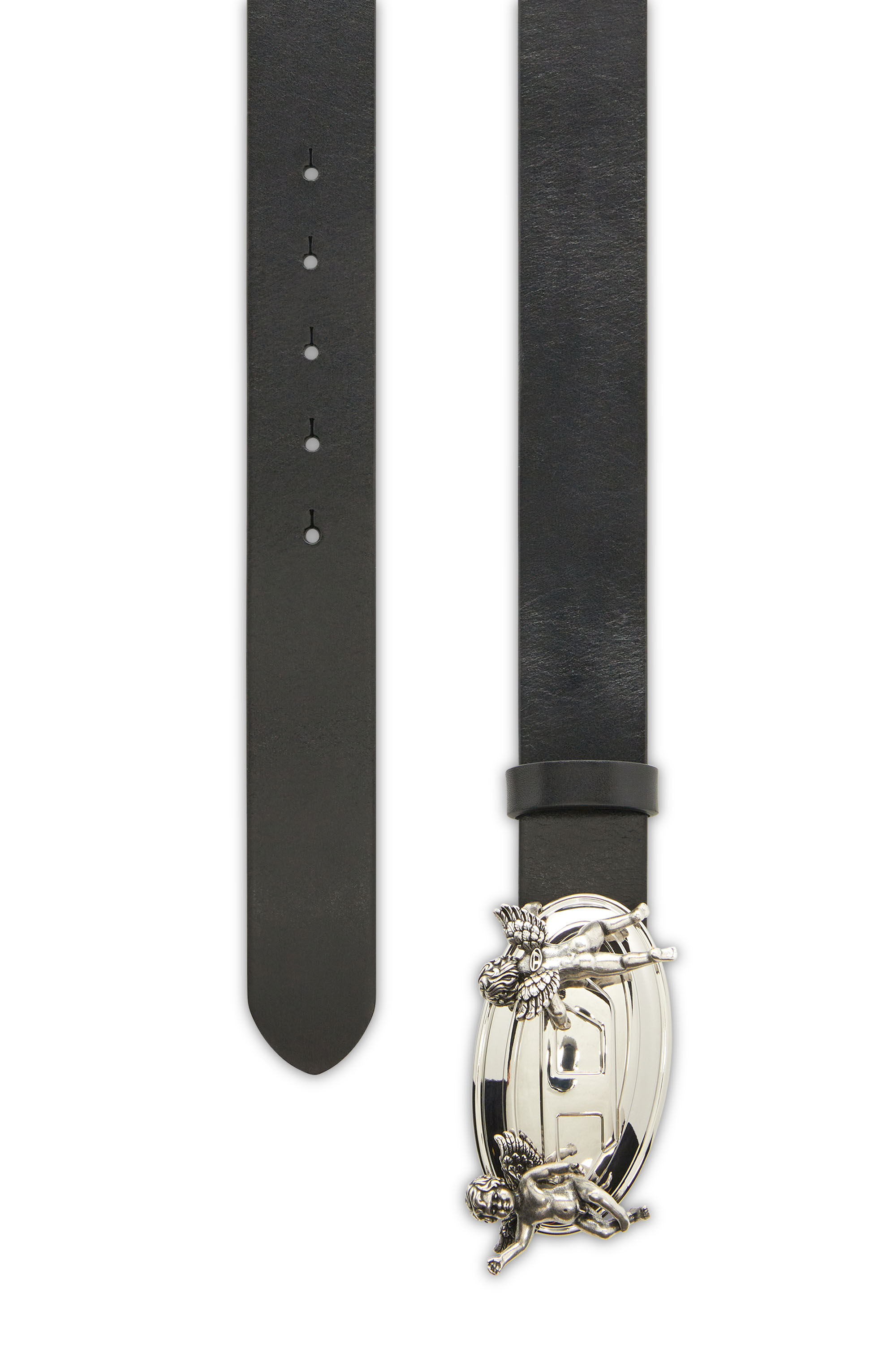 Diesel - B-OVAL ANGELS 35, Damen 3,5 cm Lederg&uuml;rtel mit Oval D Schnalle und Cherub in Schwarz - 2