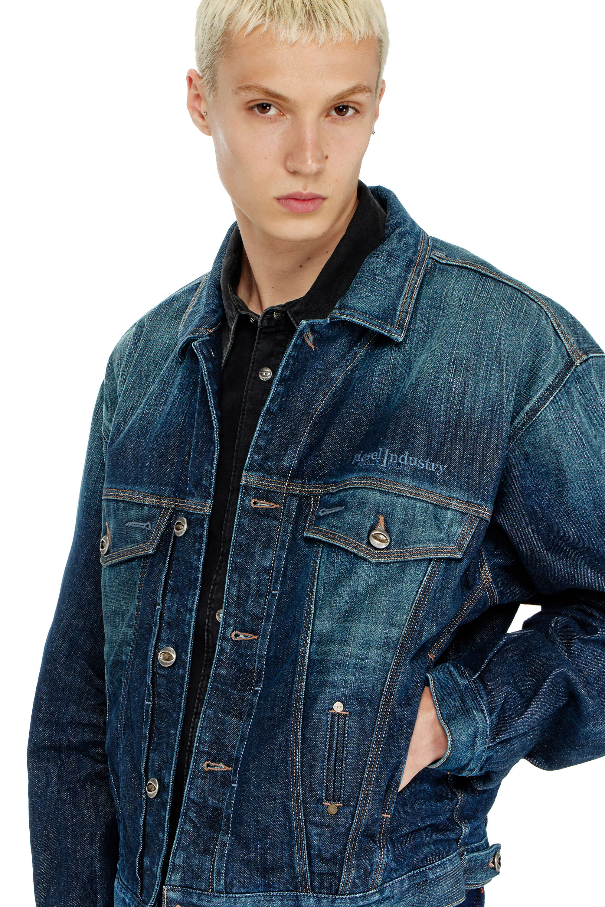 Diesel - D-DENVER-CL, Unisex's Trucker jacket in selvedge denim in Dark Blue - 5