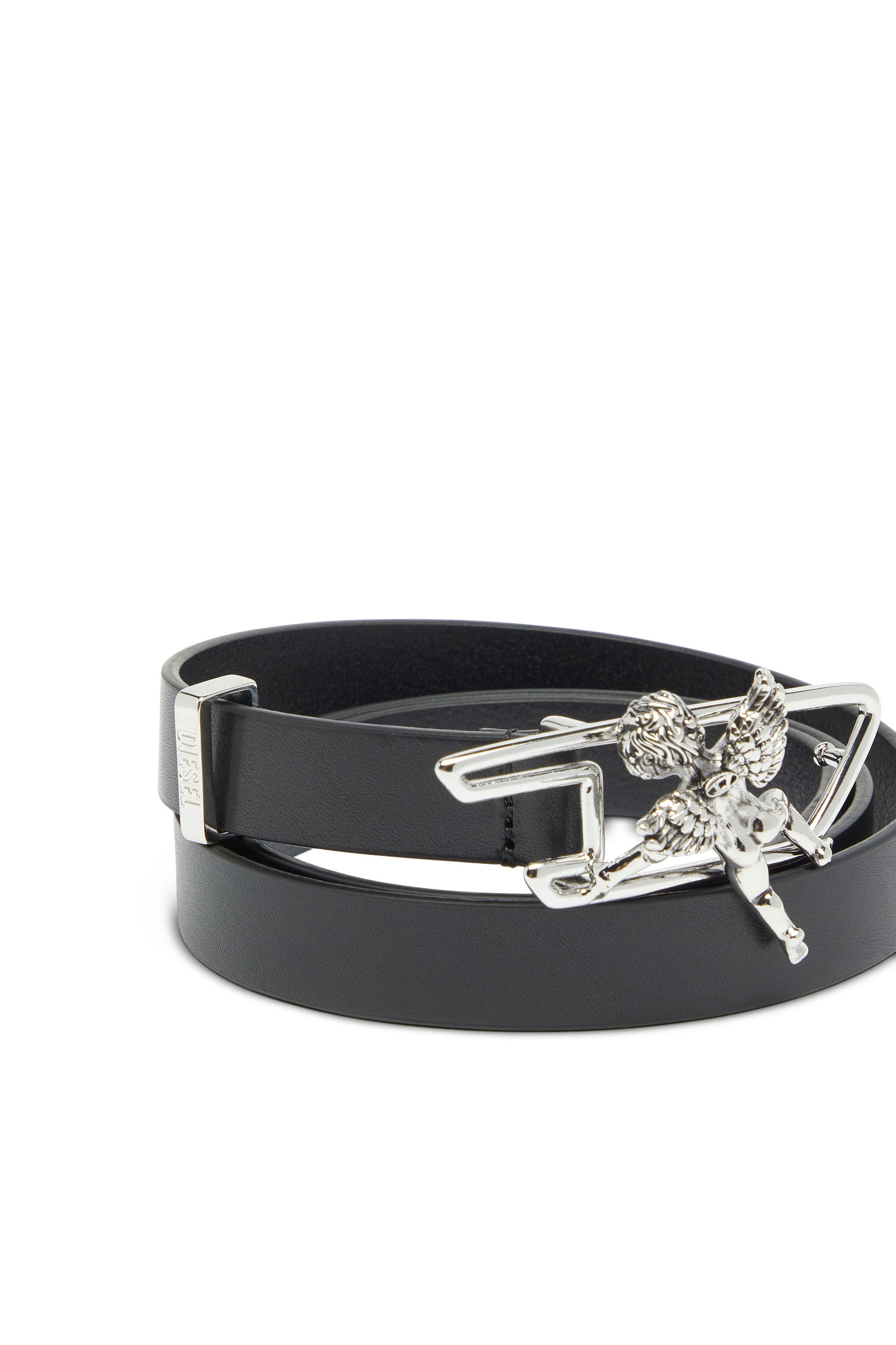 Diesel - B-D LINE W ANGEL 20, Damen 2 cm Lederg&uuml;rtel mit Cherub D Umriss-Schlie&szlig;e in Schwarz - 3