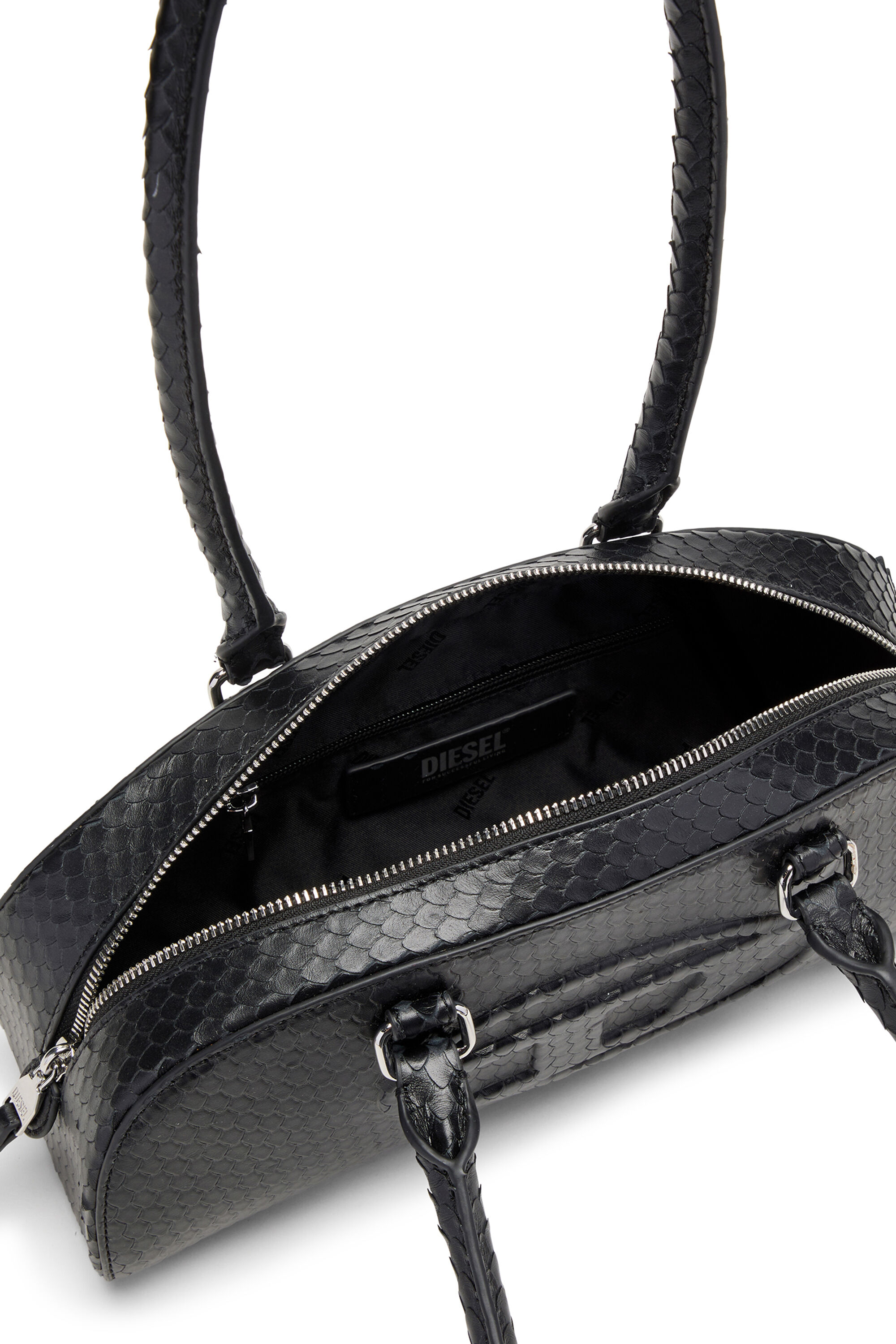 Diesel - 1DR DOME SHOULDER EW, Damen 1DR Dome-Langgezogene Bowlingtasche aus strukturiertem Leder in Schwarz - 5