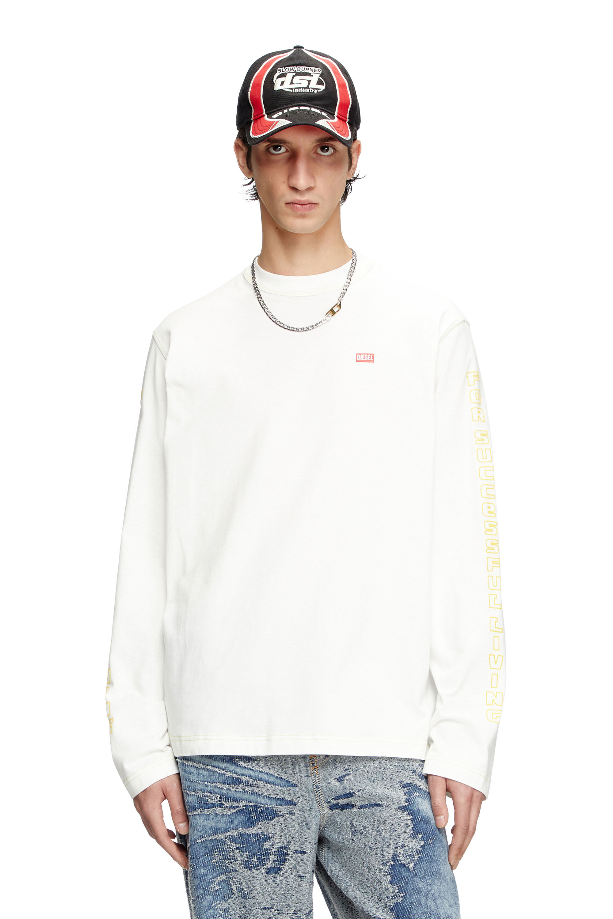 Diesel - T-CRANE-LS-R1, Herren Langarm-T-Shirt mit Apfelkern-Print in Weiß - 3