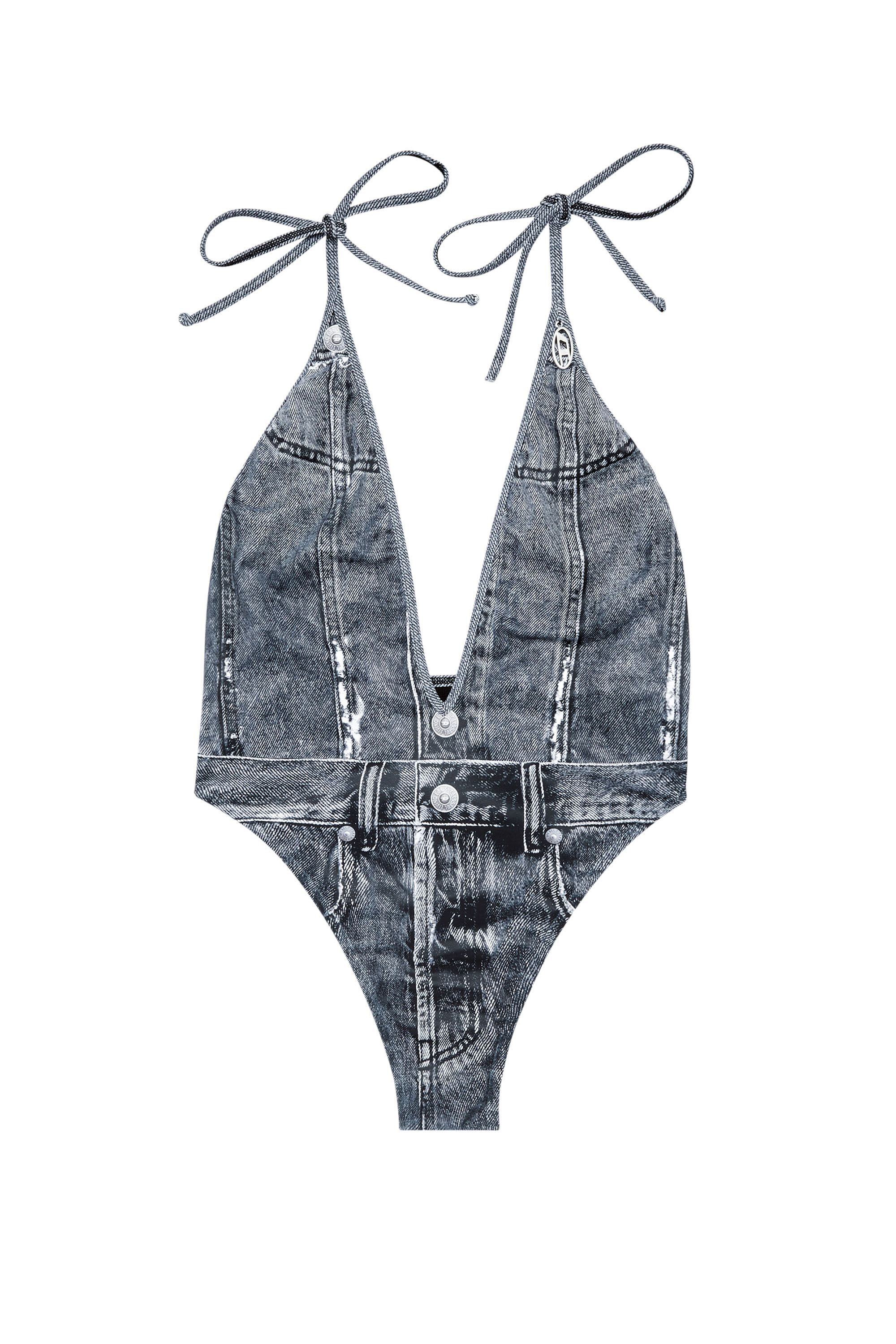 Diesel - KINSLEY-DNM, Damen Tiefer Badeanzug mit Denim-Trompe l'œil in Blau - 6