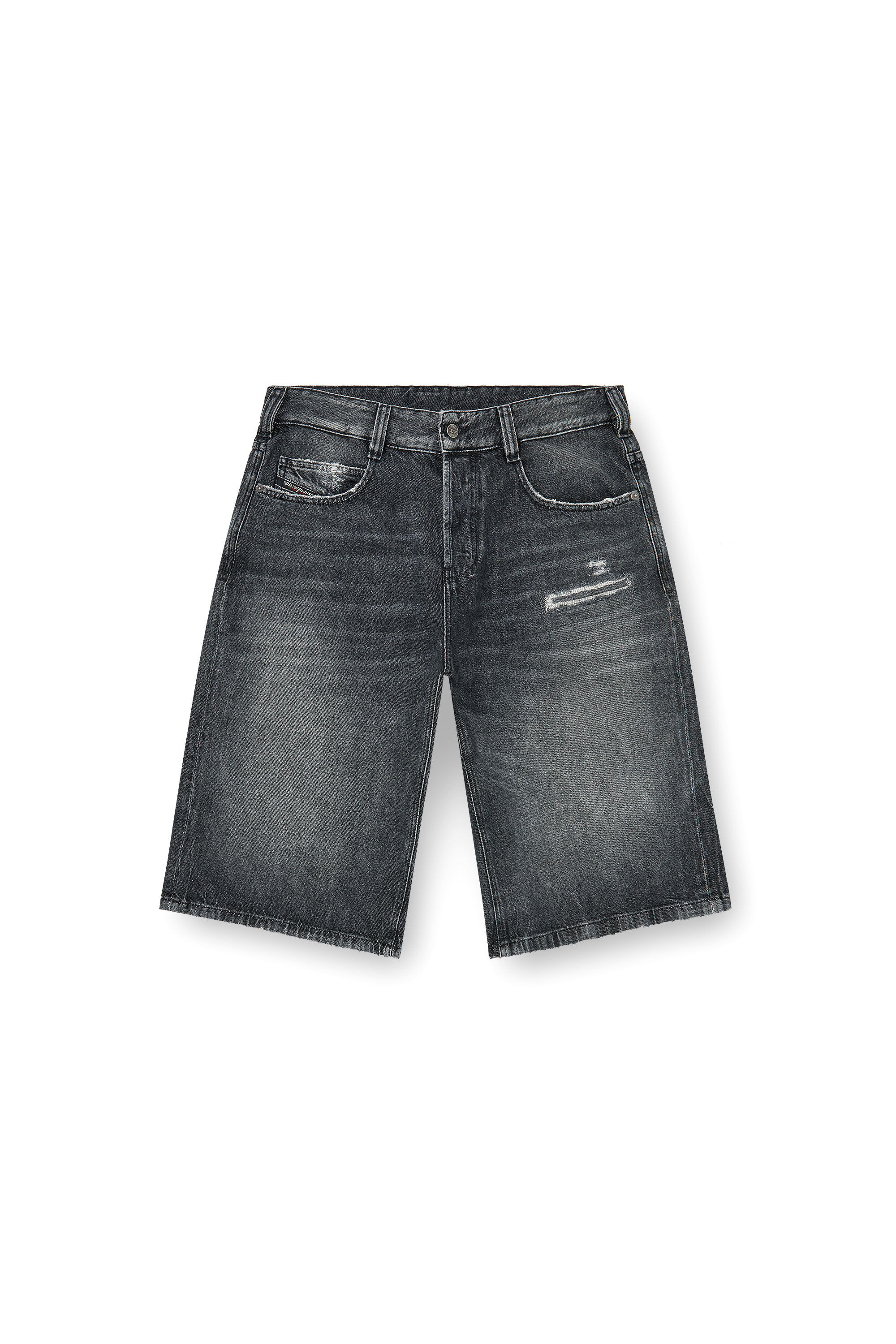Diesel - D-ENIM-M-SHORT, Unisex Denim relaxed shorts mit Abrasionen in Dunkelgrau - 2
