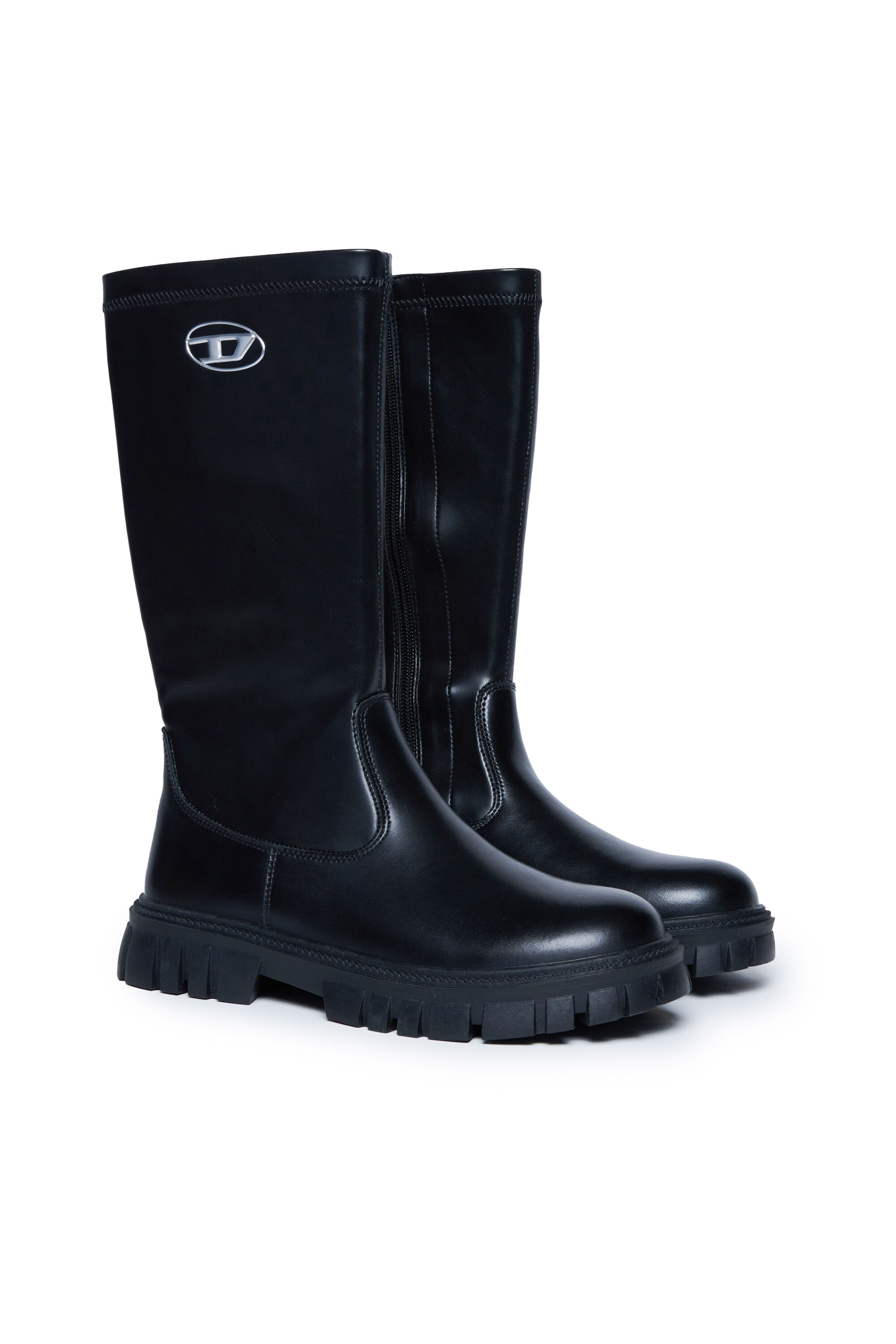 Diesel - D-HAMMER KNT, Unisex Kniehohe Boots aus Leder in Schwarz - 2