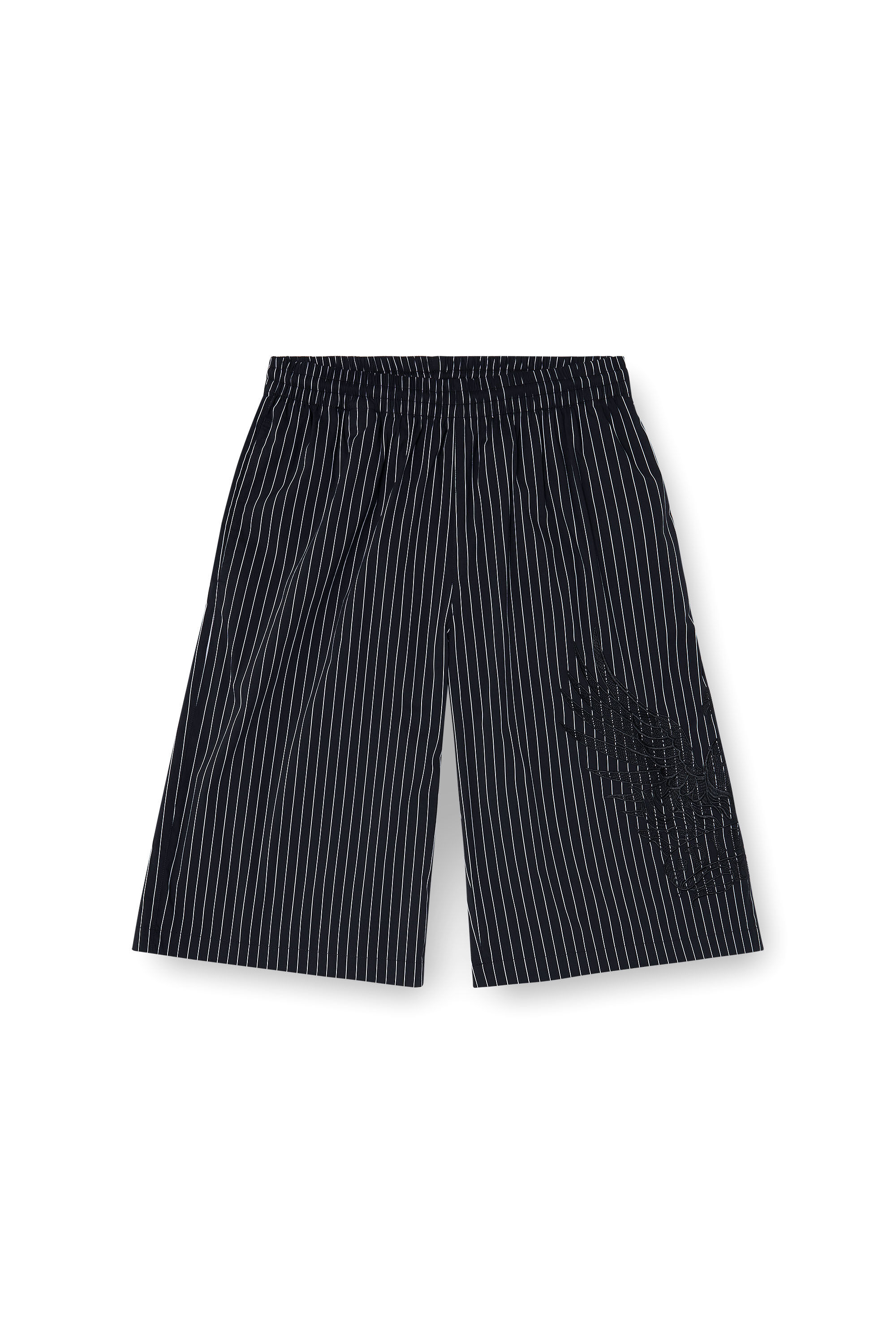 Diesel - P-THEO-SHORT-NJCA, Herren Pinstripe-Shorts mit Phoenix-Stickerei in Schwarz - 2