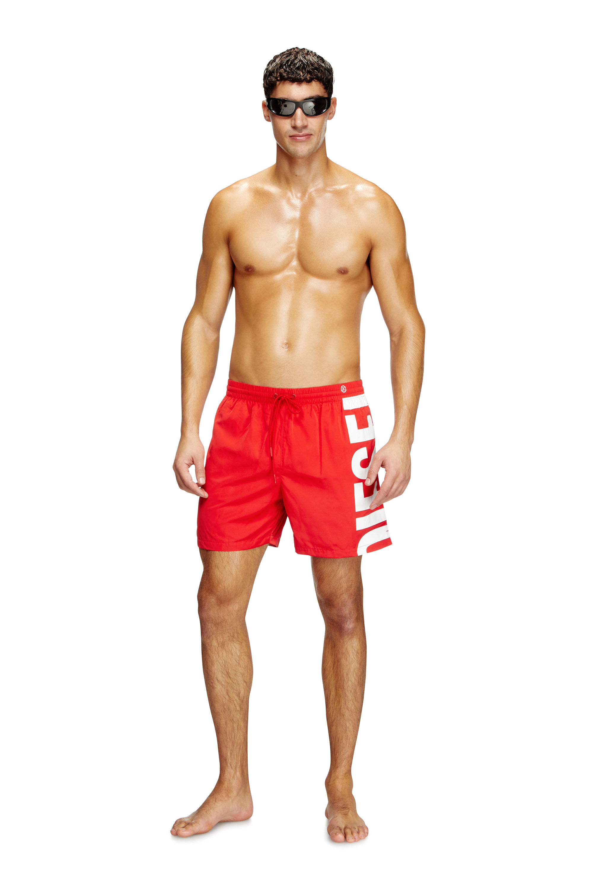 Diesel - RIO-41-D-CORE, Herren Mittellange Bade-Shorts mit Maxi-Logo in Rot/Weiss - 2